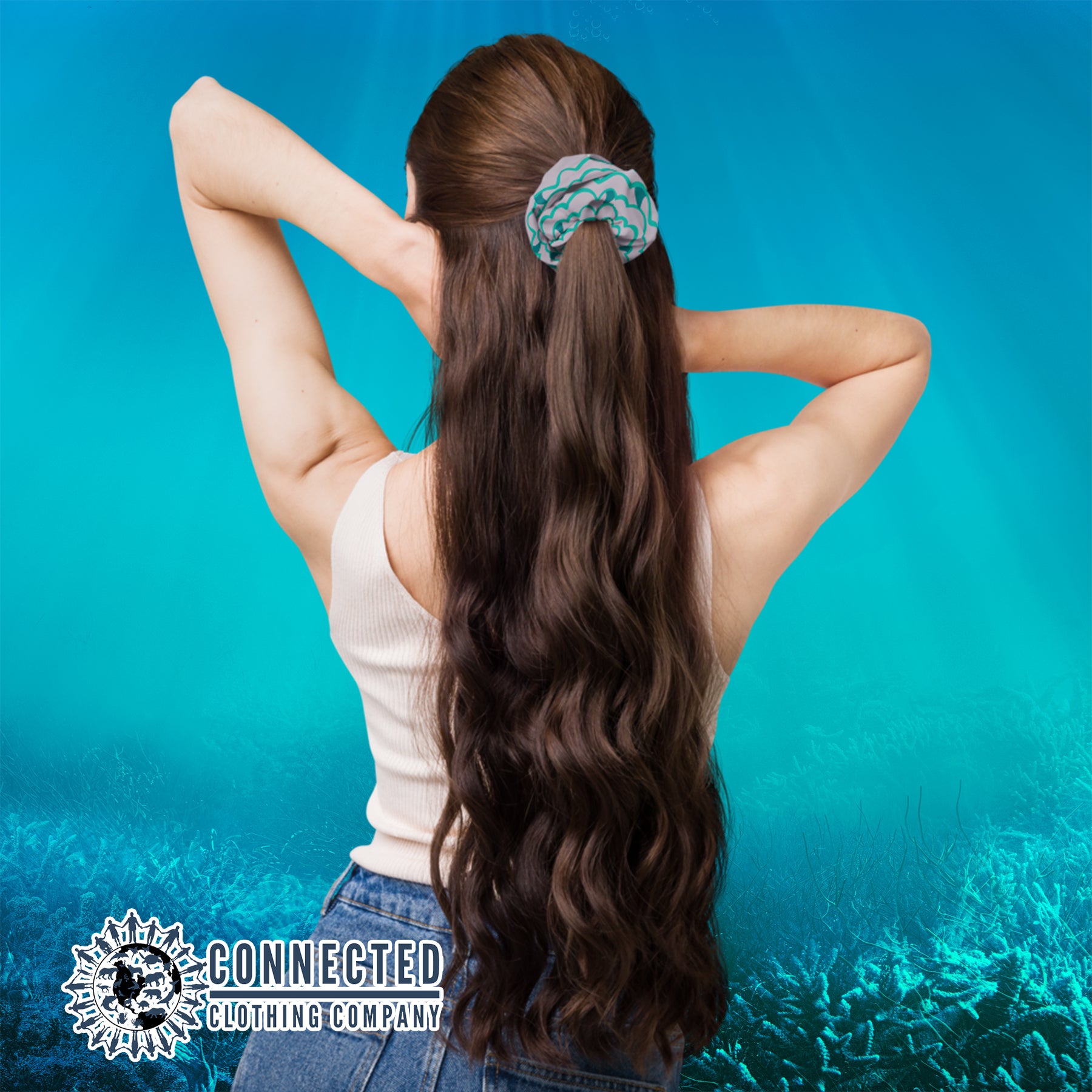 Model Wearing Shark Fin Scrunchie in Green Color - sweetsherriloudesigns - Ethical & Sustainable Apparel - 10% donated to save the sharks