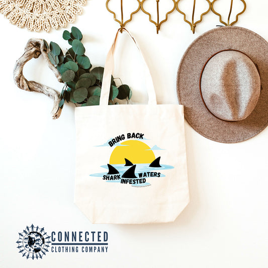 Shark Infested Waters Tote Bag - sweetsherriloudesigns - 10% of proceeds donated to shark conservation