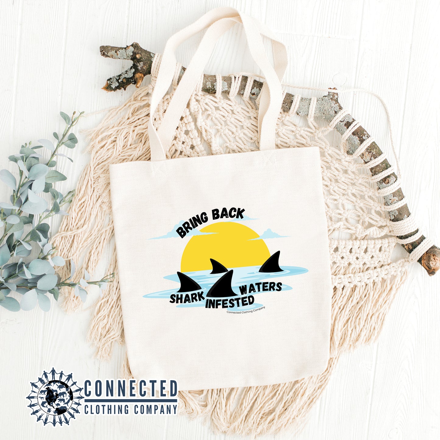 Shark Infested Waters Tote Bag - sweetsherriloudesigns - 10% of proceeds donated to shark conservation