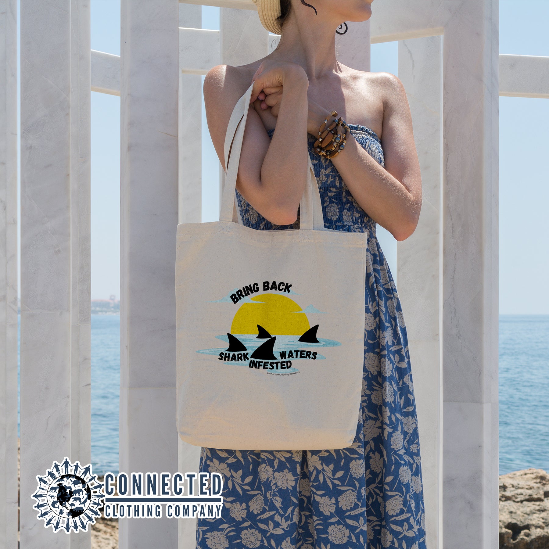 Shark Infested Waters Tote Bag - sweetsherriloudesigns - 10% of proceeds donated to shark conservation