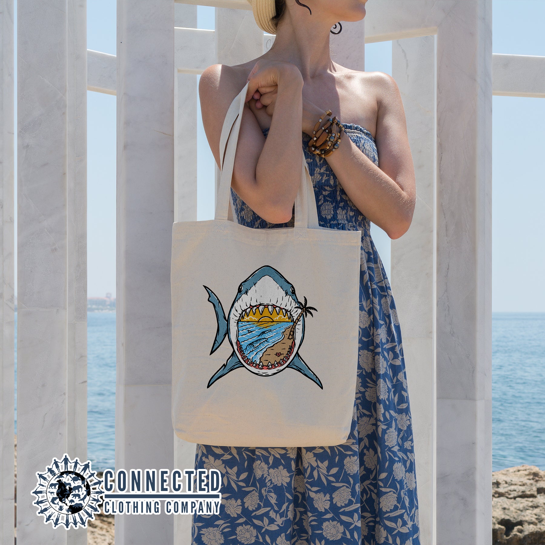 Shark Jaws Beach Tote Bag - sweetsherriloudesigns - 10% of proceeds donated to shark conservation