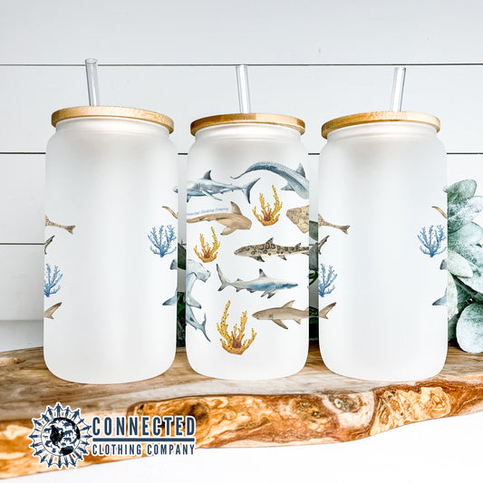 Shark Ocean Watercolor Glass Can - getpinkfit -10% of proceeds donated to shark conservation