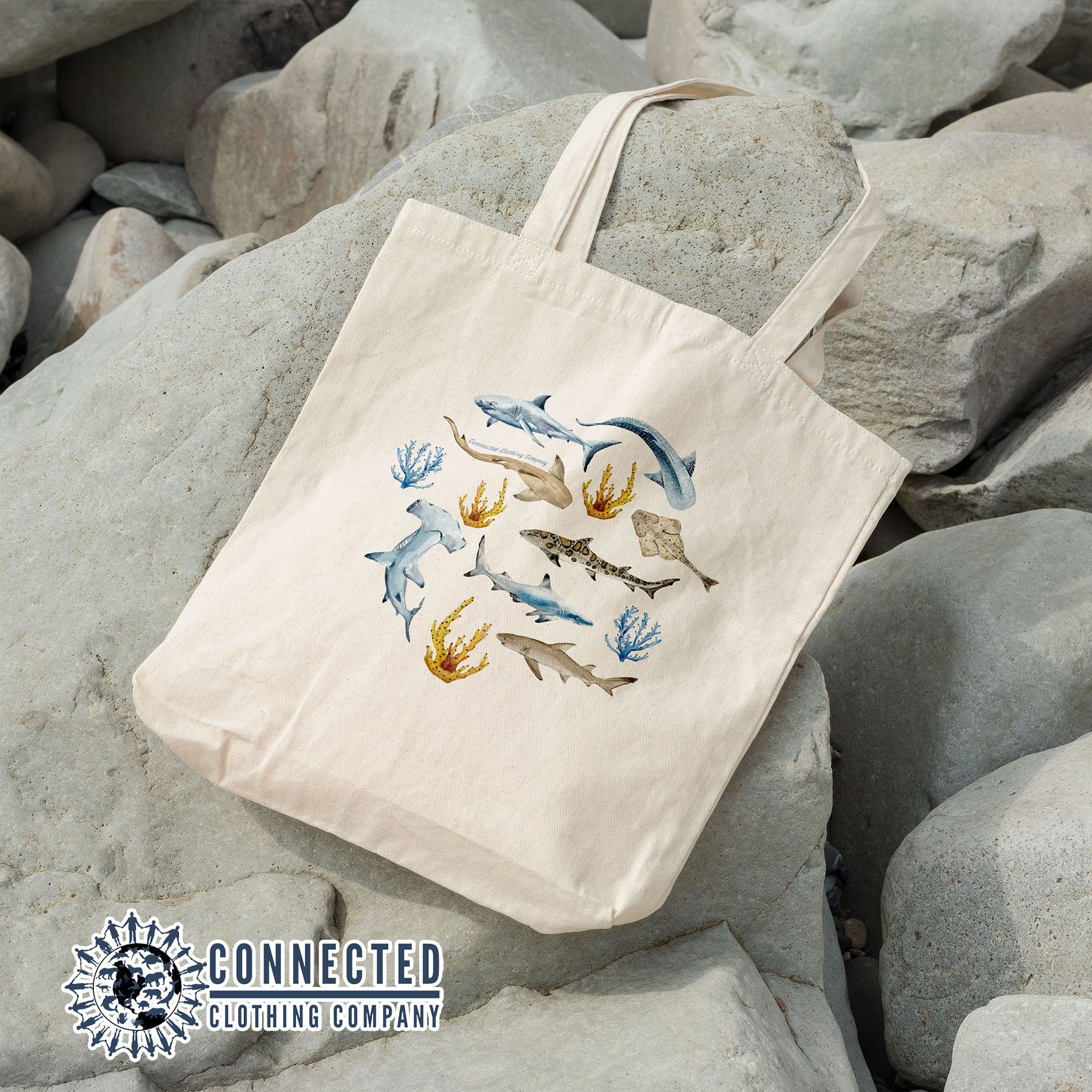 Shark Watercolor Tote - sweetsherriloudesigns - Ethically and Sustainably Made - 10% donated to Oceana shark conservation