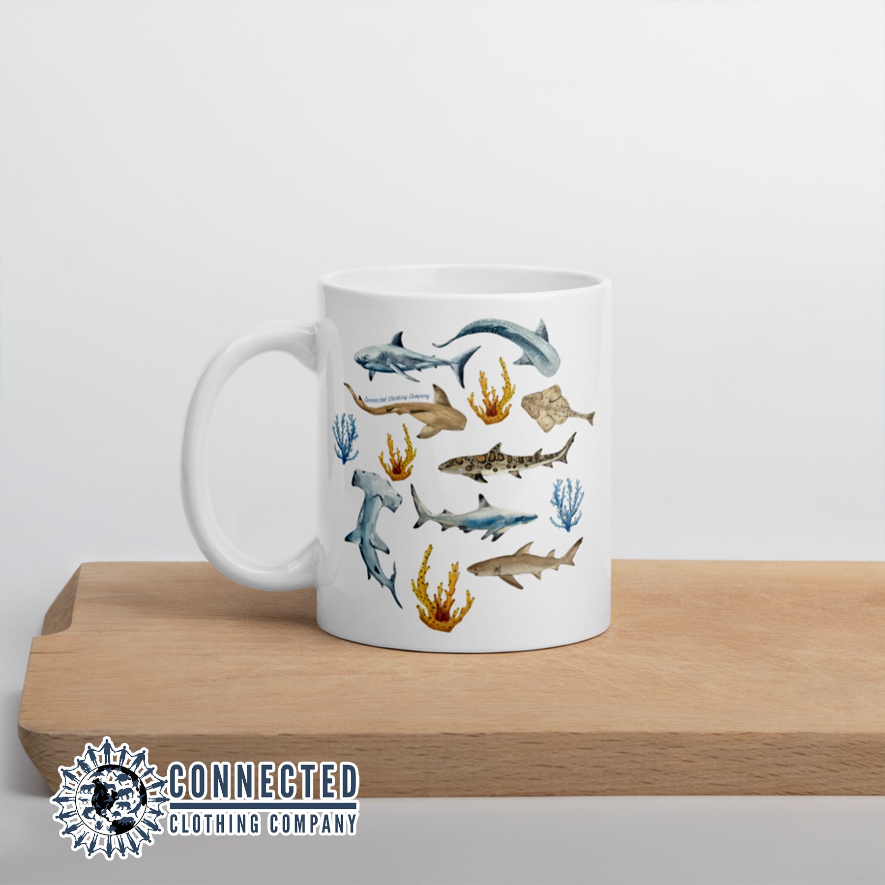 White Shark Ocean Watercolor Classic Mug - sweetsherriloudesigns - Ethically and Sustainably Made - 10% of profits donated to shark conservation and ocean conservation