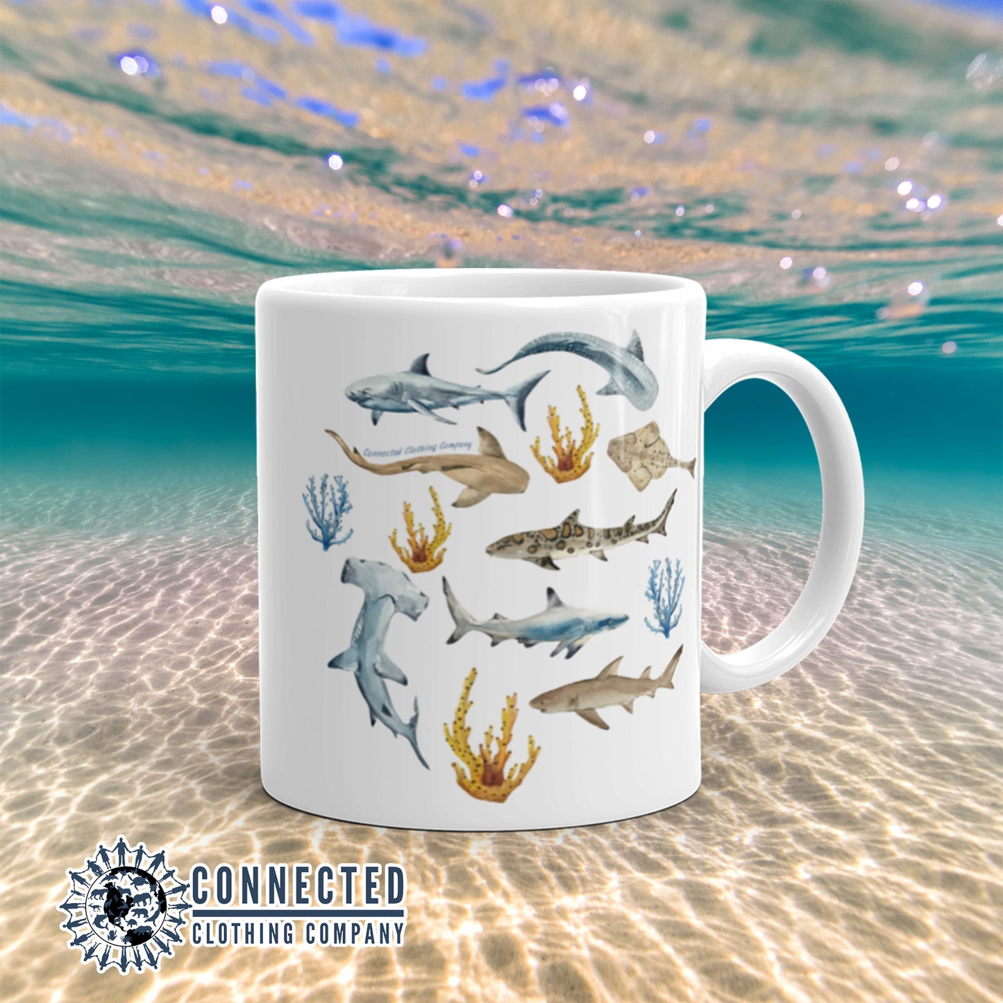 Right side of White Shark Ocean Watercolor Classic Mug - sweetsherriloudesigns - Ethically and Sustainably Made - 10% of profits donated to shark conservation and ocean conservation