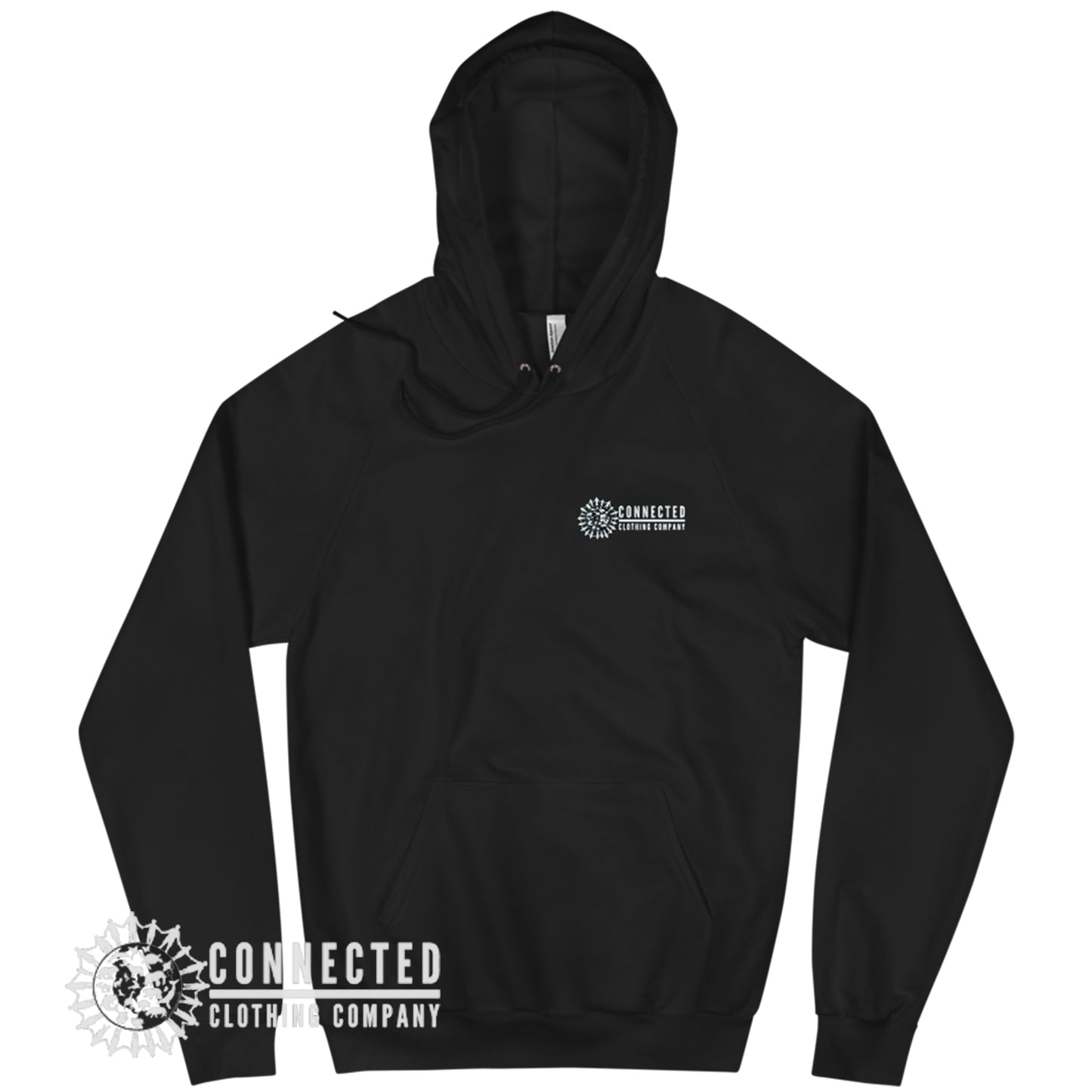 Front of Black Show Humanity Unisex Hoodie with Connected Logo print - sweetsherriloudesigns - Ethically and Sustainably Made - 10% donated to