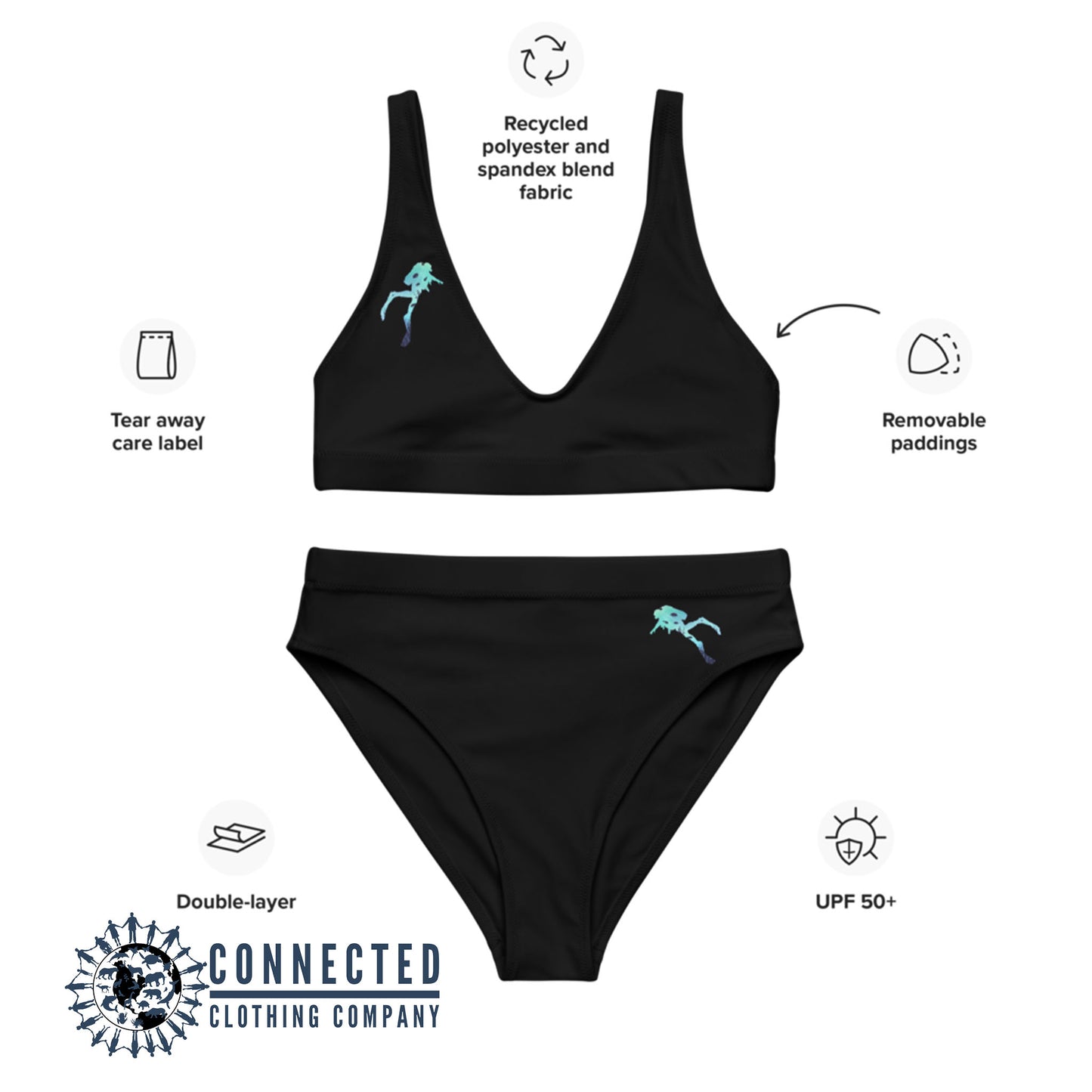 Scuba Diver Recycled Bikini - 2 piece high waisted bottom bikini - sweetsherriloudesigns - Ethically and Sustainably Made Apparel - 10% of profits donated to ocean conservation