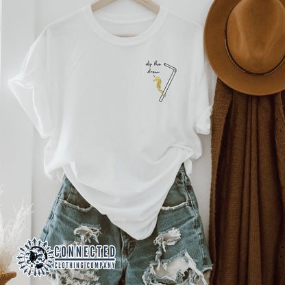 White Skip The Straw Seahorse Tee (Seahorse holding onto straw while saying skip the straw) - sweetsherriloudesigns - Ethically and Sustainably Made - 10% donated to Mission Blue ocean conservation