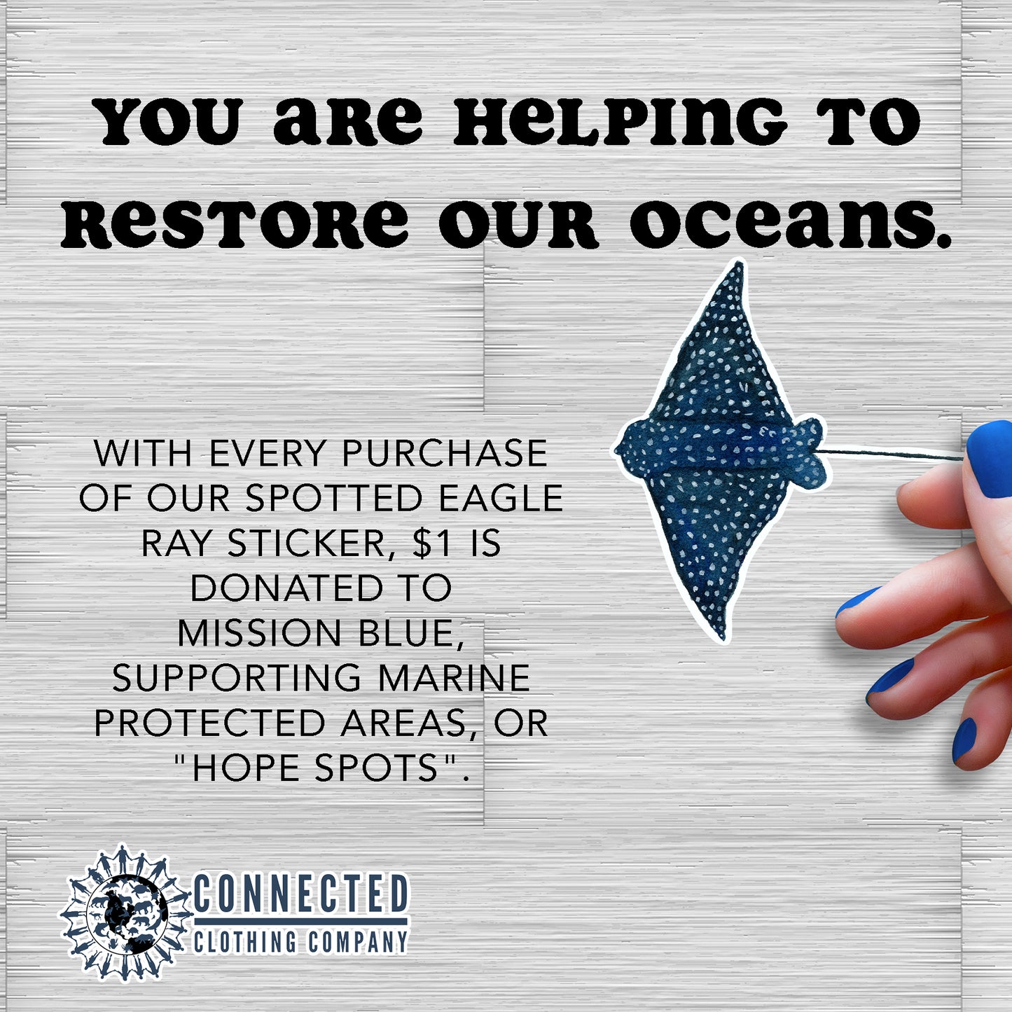 Spotted Eagle Ray Sticker - sweetsherriloudesigns - 10% donated to ocean conservation - "you are helping to restore our oceans. with every purchase of our spotted eagle ray sticker, $1 is donated to Mission Blue, supporting marine protected areas, or hope spots."