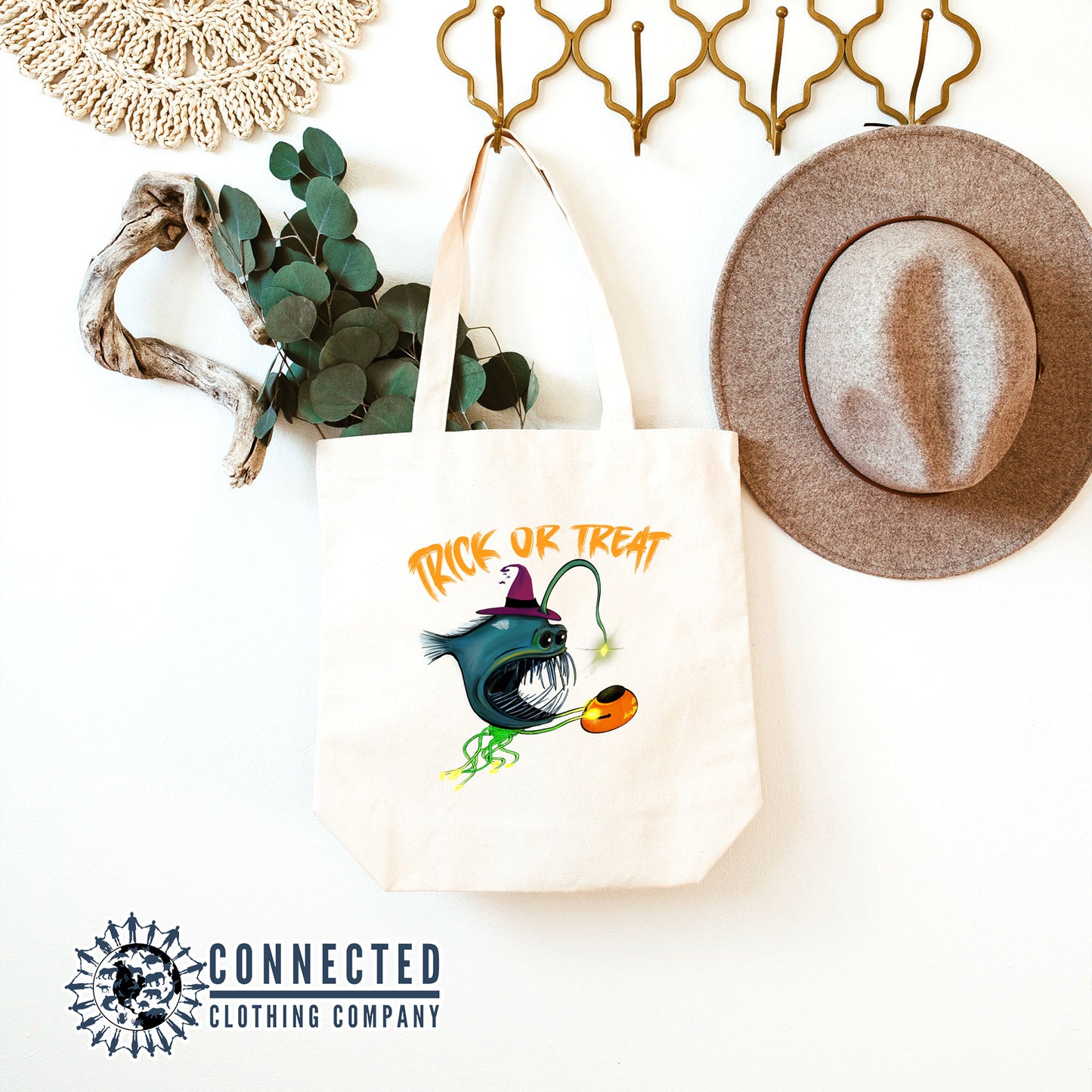 Trick or Treat Anglerfish Tote Bag - sweetsherriloudesigns - 10% of proceeds donated to ocean conservation