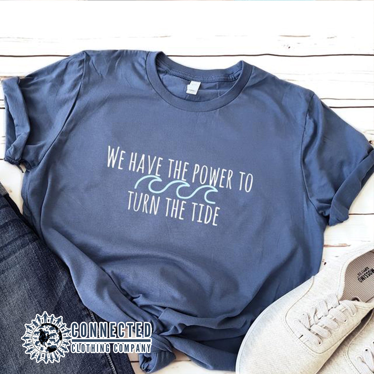 Steel Blue Turn The Tide Short-Sleeve Tee reads  "We have the power to turn the tide." - sweetsherriloudesigns - Ethically and Sustainably Made - 10% donated to Mission Blue ocean conservation