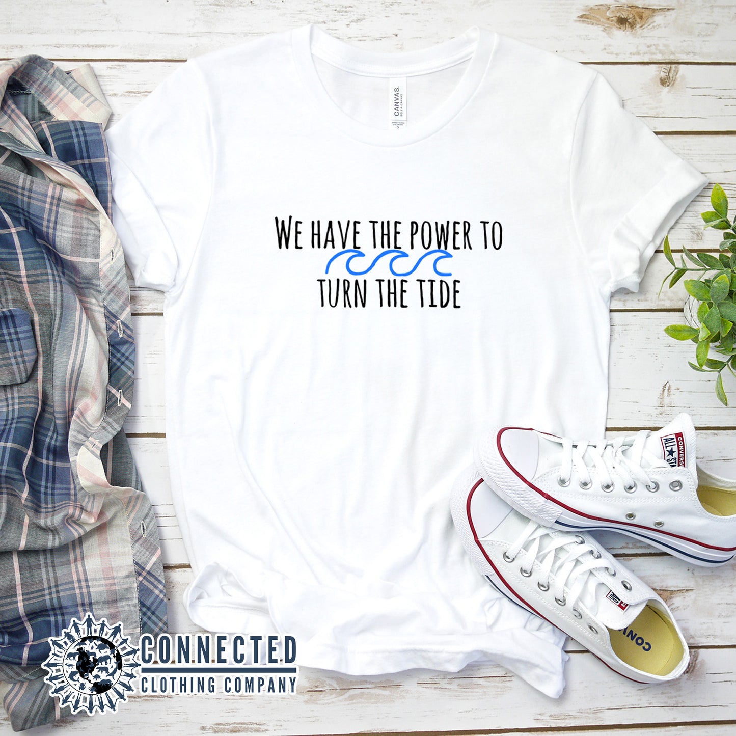 White Turn The Tide Short-Sleeve Tee reads  "We have the power to turn the tide." - sweetsherriloudesigns - Ethically and Sustainably Made - 10% donated to Mission Blue ocean conservation
