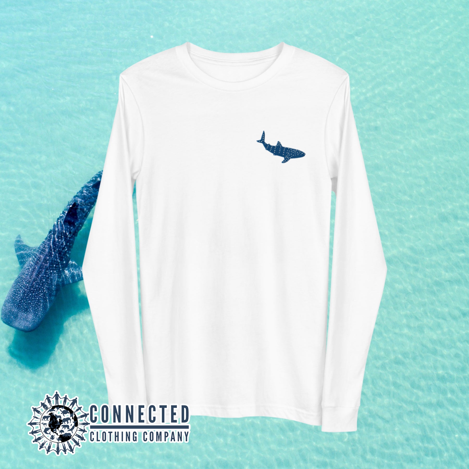 White Embroidered Whale Shark Long-Sleeve Shirt - sweetsherriloudesigns - Ethically and Sustainably Made - 10% of profits donated to shark conservation and ocean conservation