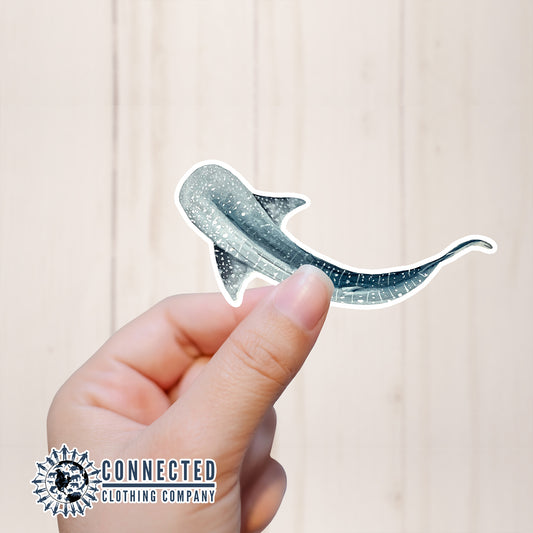 Hand Holding Whale Shark Watercolor Sticker - nighttidemetalworks - Ethical and Sustainable Apparel - portion of profits donated to shark conservation