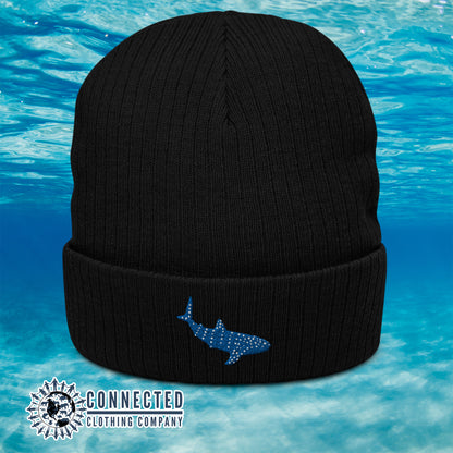 Black Whale Shark Recycled Cuffed Beanie - sweetsherriloudesigns - Ethically and Sustainably Made - 10% donated to Mission Blue ocean conservation