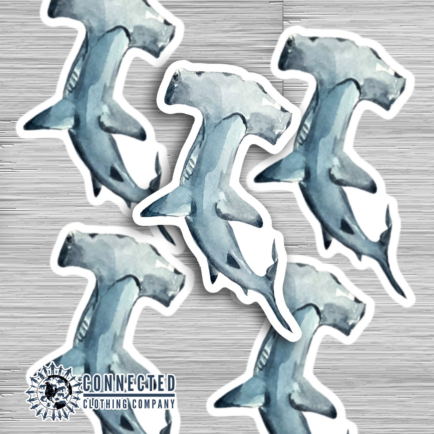 Closeup of Hammerhead Shark Watercolor Sticker - sweetsherriloudesigns - Ethical and Sustainable Apparel - portion of profits donated to shark conservation