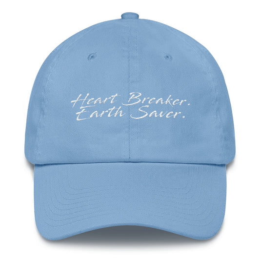 Front of Carolina Blue Heart Breaker. Earth Saver. Cotton Cap - getpinkfit - 10% of profits donated to ocean conservation