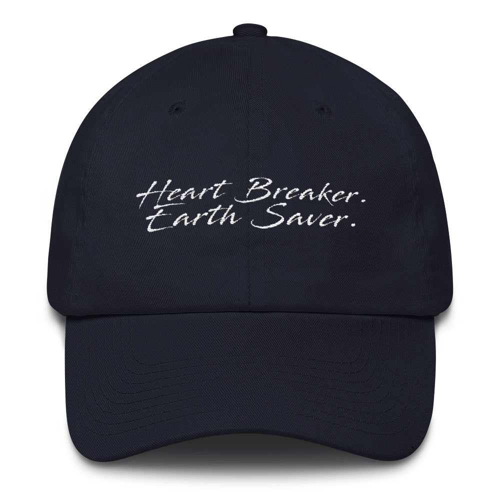Front of Navy Heart Breaker. Earth Saver. Cotton Cap - sweetsherriloudesigns - 10% of profits donated to ocean conservation
