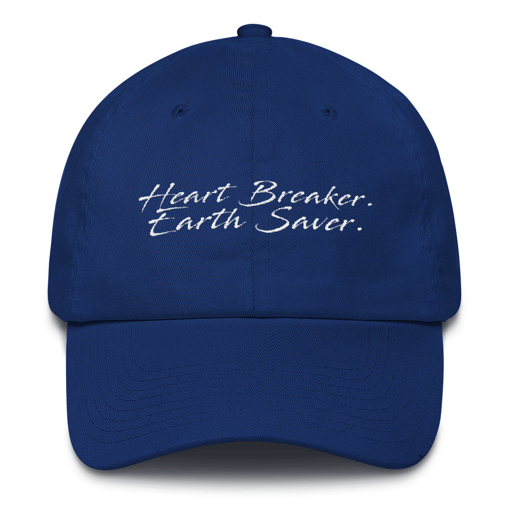 Front of Royal Blue Heart Breaker. Earth Saver. Cotton Cap - sweetsherriloudesigns - 10% of profits donated to ocean conservation