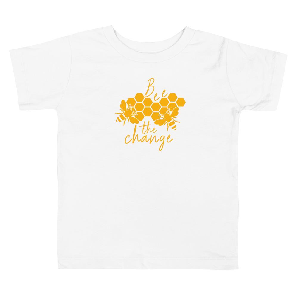 Bee The Change Toddler Short-Sleeve Tee in White - sweetsherriloudesigns - 10% of profits donated to The Honeybee Conservancy, supporting bee conservation and building bee habitats