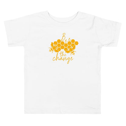 Bee The Change Toddler Short-Sleeve Tee in White - sweetsherriloudesigns - 10% of profits donated to The Honeybee Conservancy, supporting bee conservation and building bee habitats