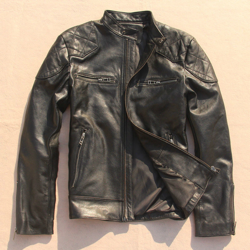 2016 Genuine Leather Jacket Men Fashion Natural goatskin Cow Leather Motor Jacket Casual Leather Jacket Men Black Slim jackets