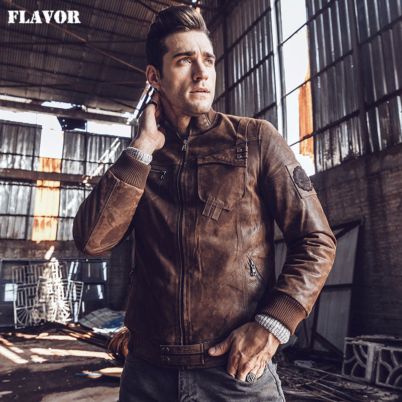 2017 NEW Mens Motorcycle Real leather jacket Male Bomber winter warm Padding Cotton Genuine Leather Jacket