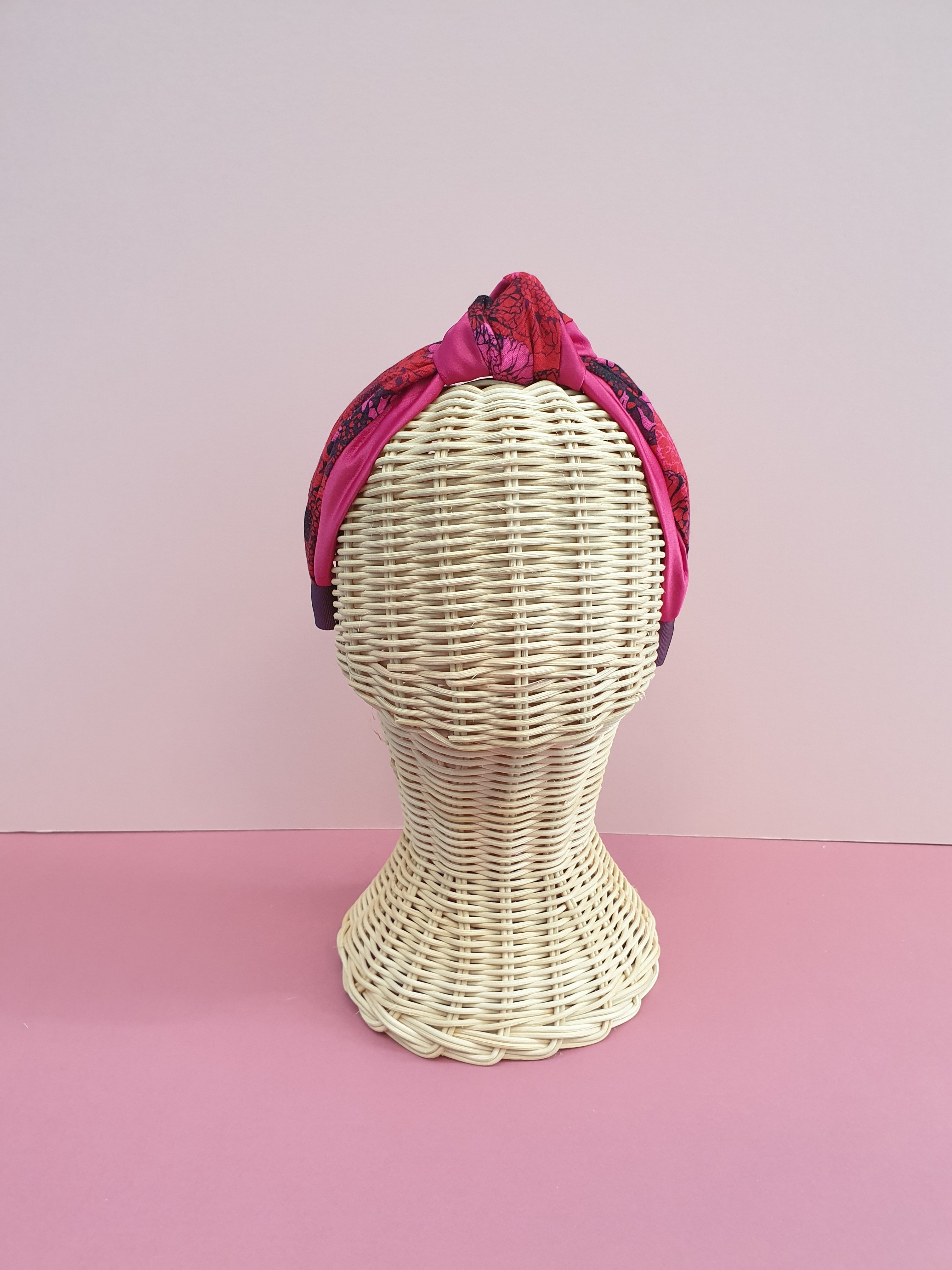 Adornments By Rosheen - Danish Design Sunflowers Magenta Rayon & Fuschia Duchess Satin Mixed Knot Headband
