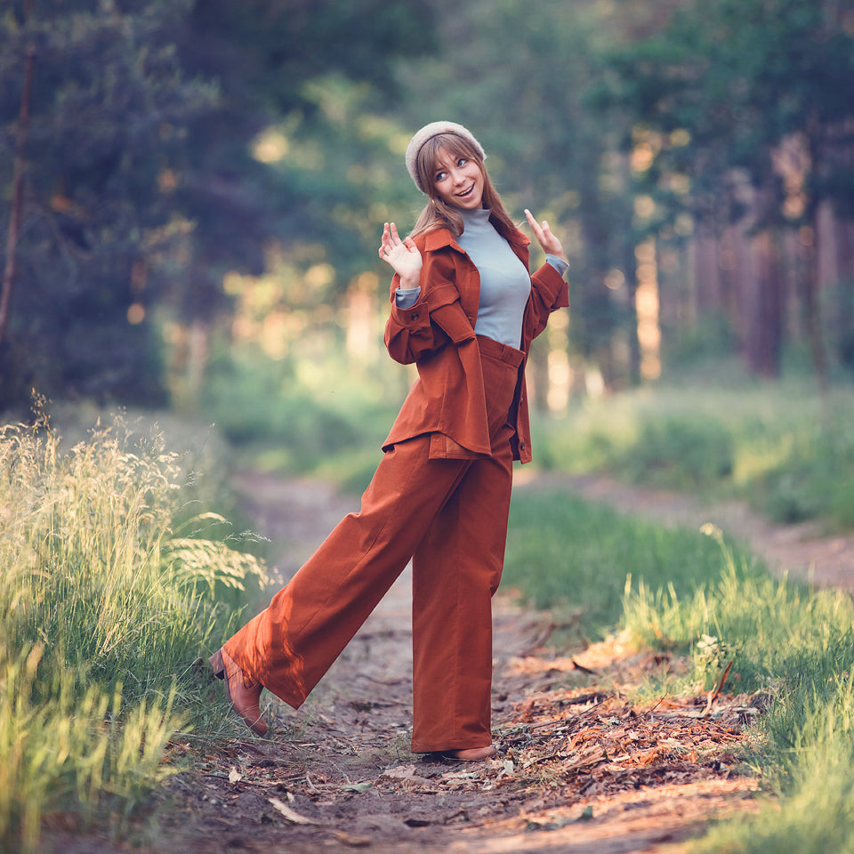 See You At Six - Umber Brown Fine Rib Corduroy Fabric