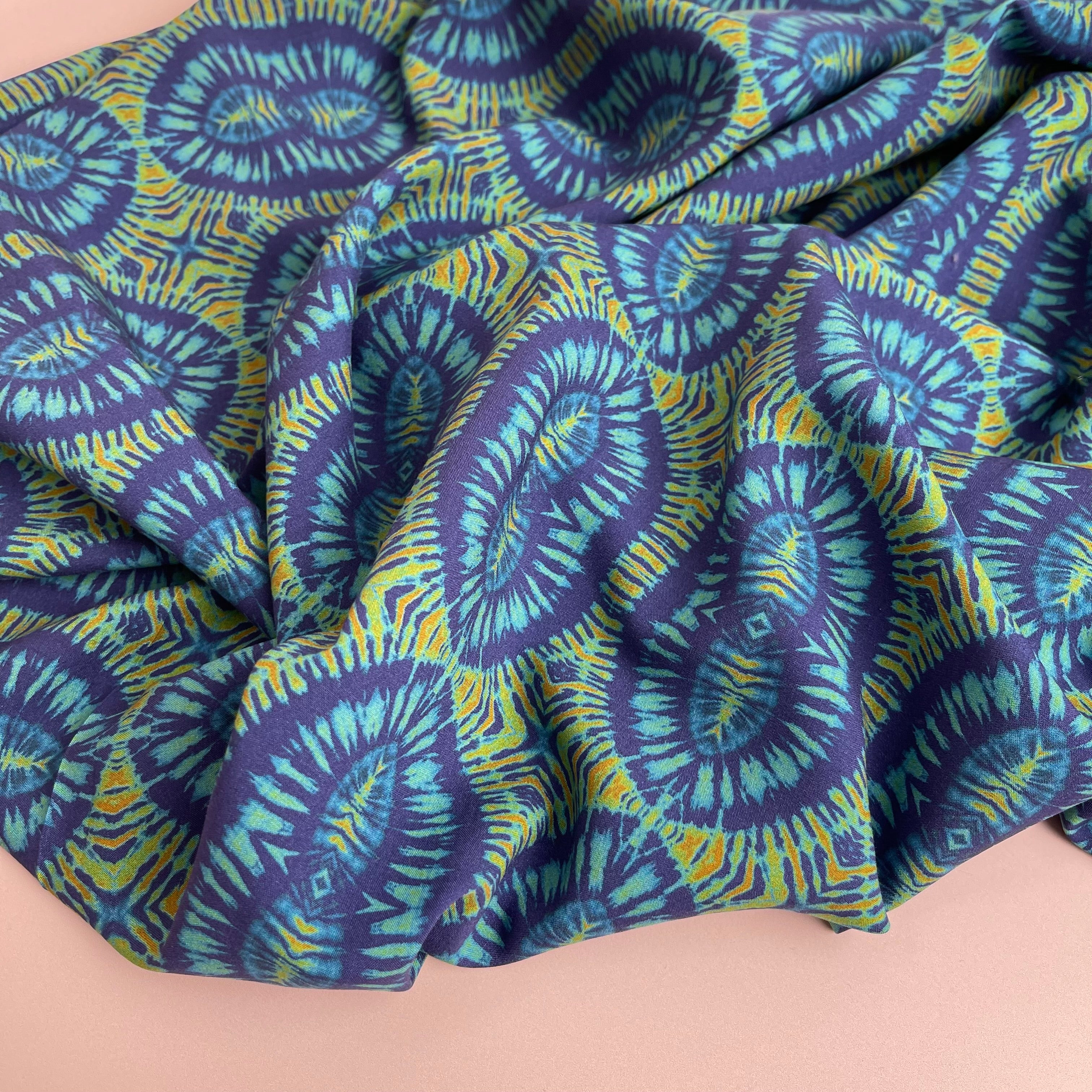 Kaleidoscope Teal on Navy Tencel Lawn Fabric