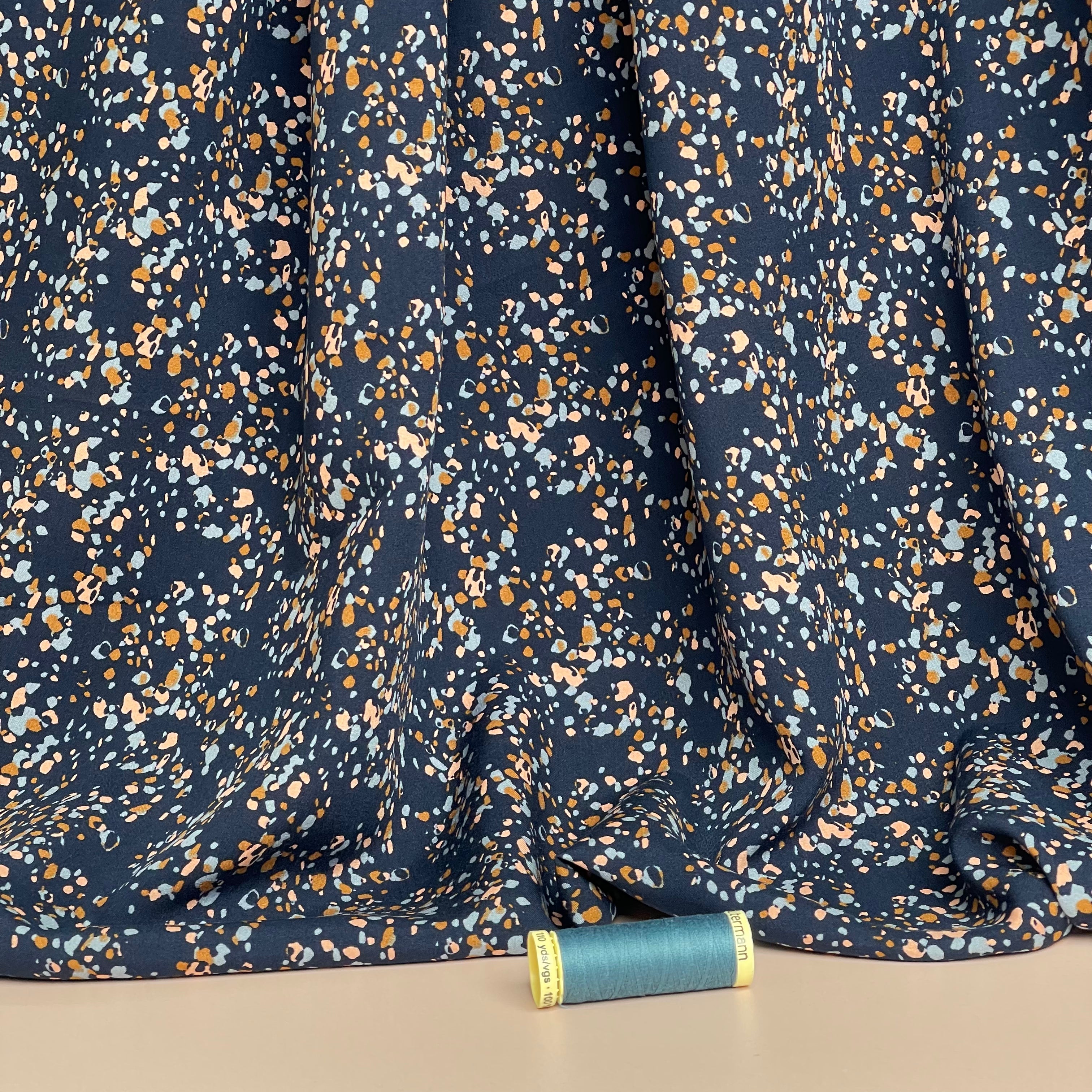 Small Terrazzo Navy Viscose Fabric