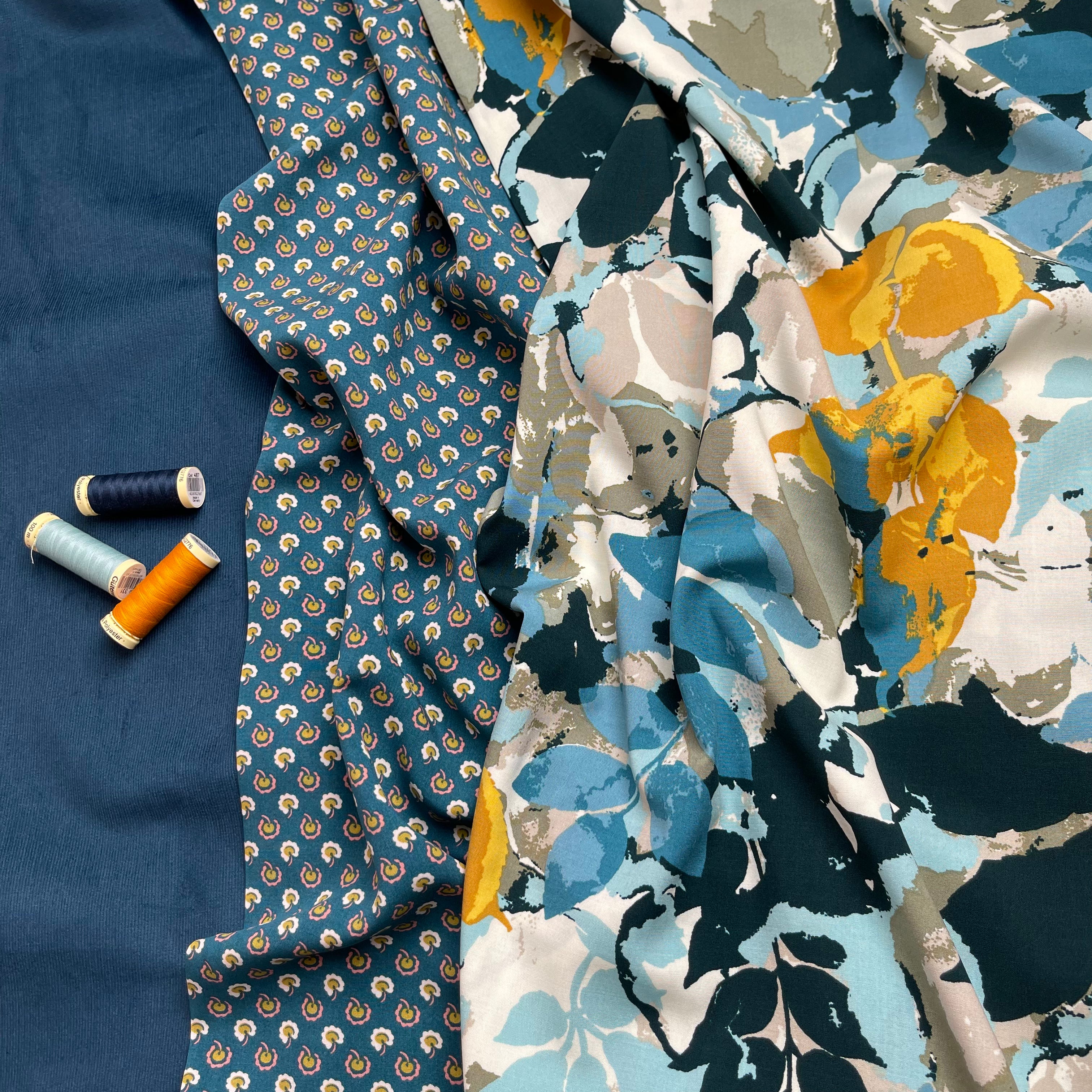 REMNANT 0.6 Metre -Watercolour Teal Stretch Viscose Poplin Fabric