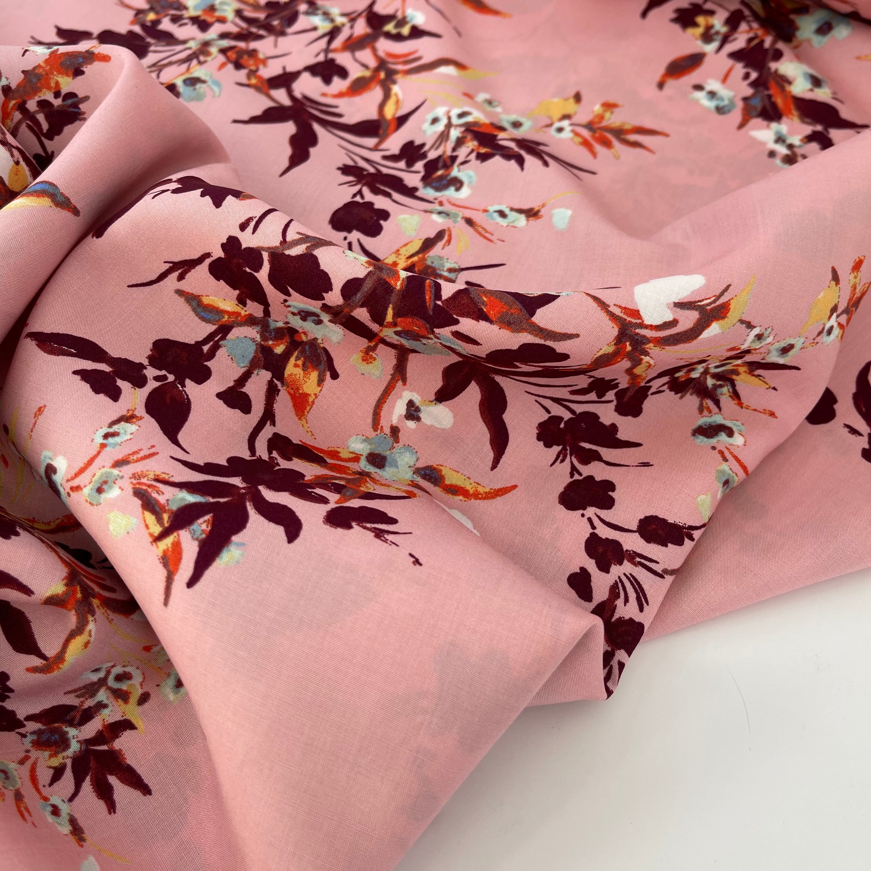 Spring Bouquet Pink Viscose / Rayon Fabric