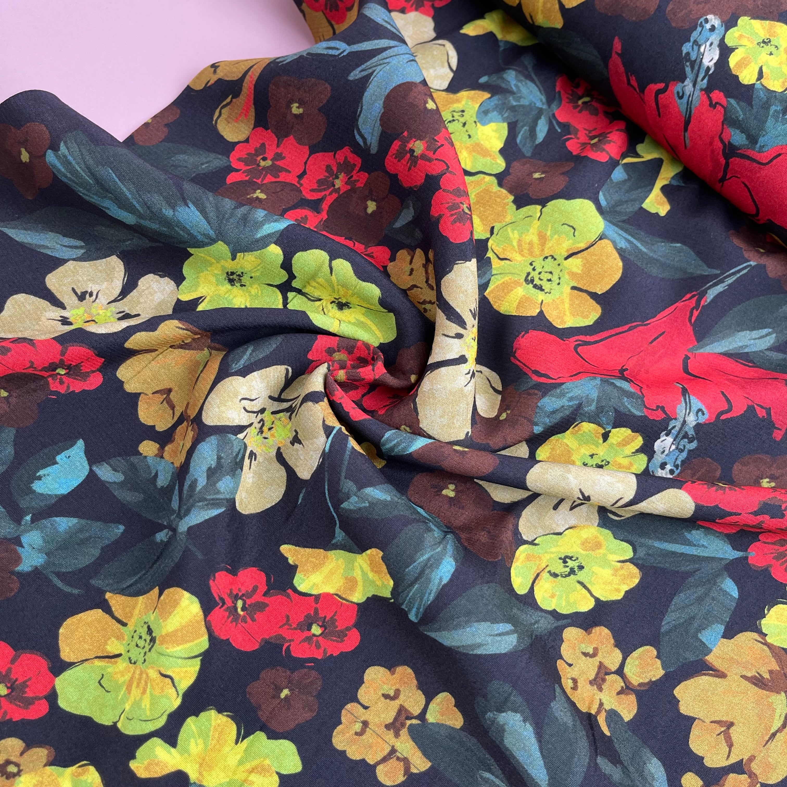 Blooms Caviar Viscose Crepe with LENZING™ ECOVERO™ fibres