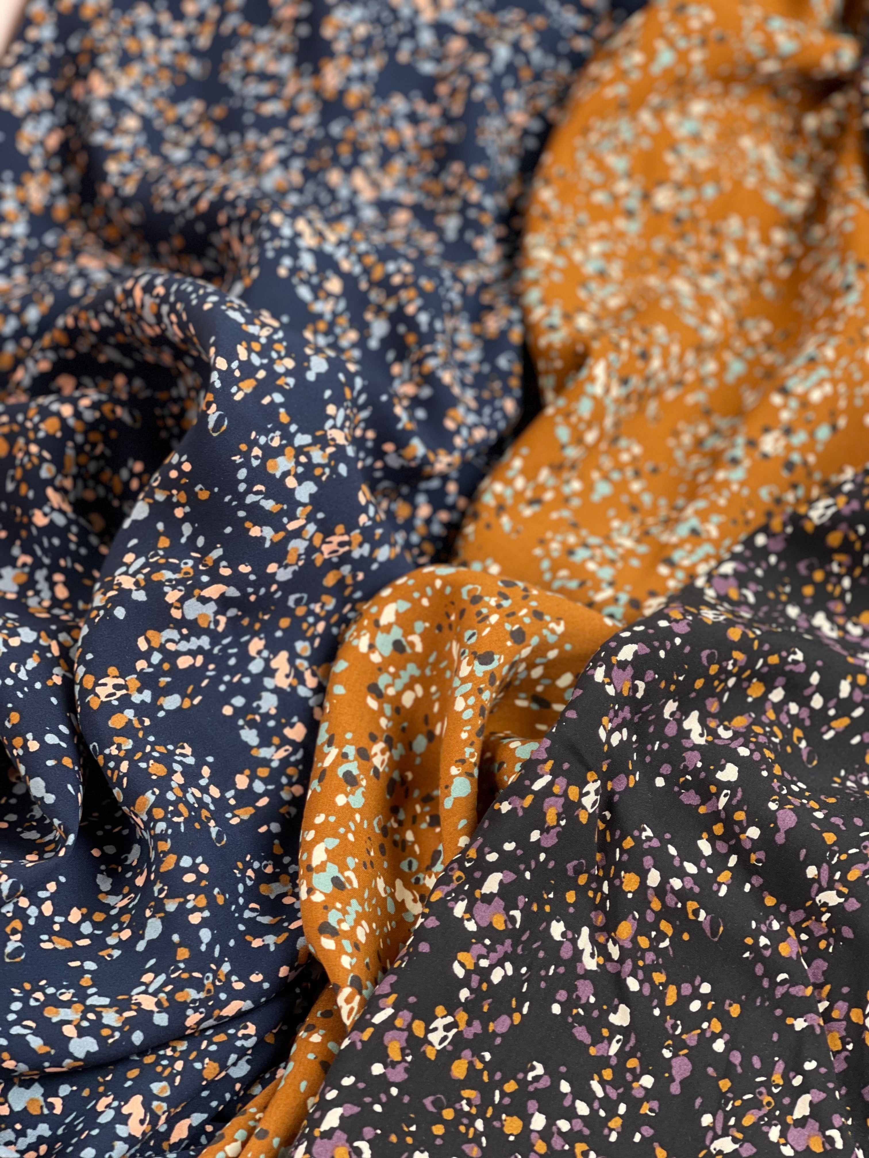 Small Terrazzo Navy Viscose Fabric