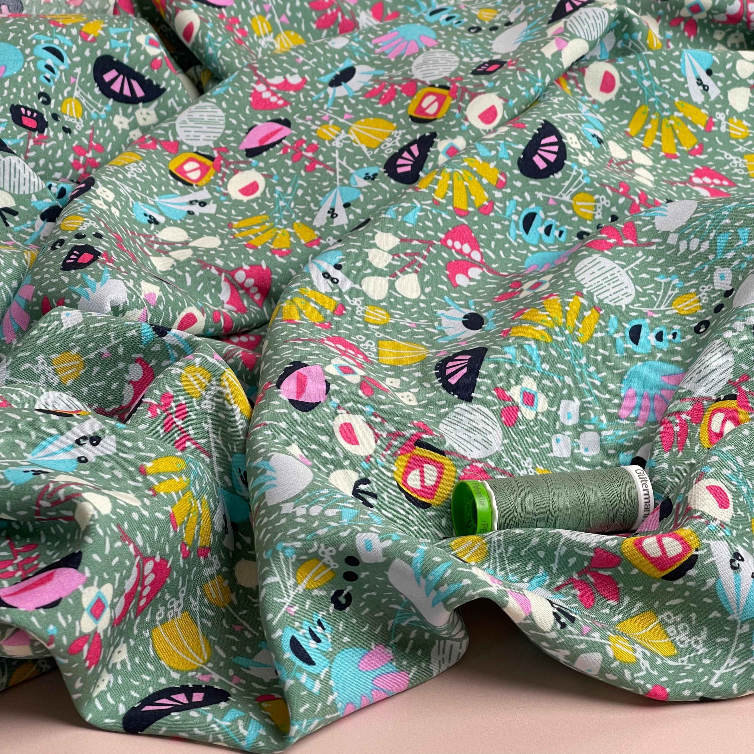 Graphic Speckled Garden Sage Viscose Fabric