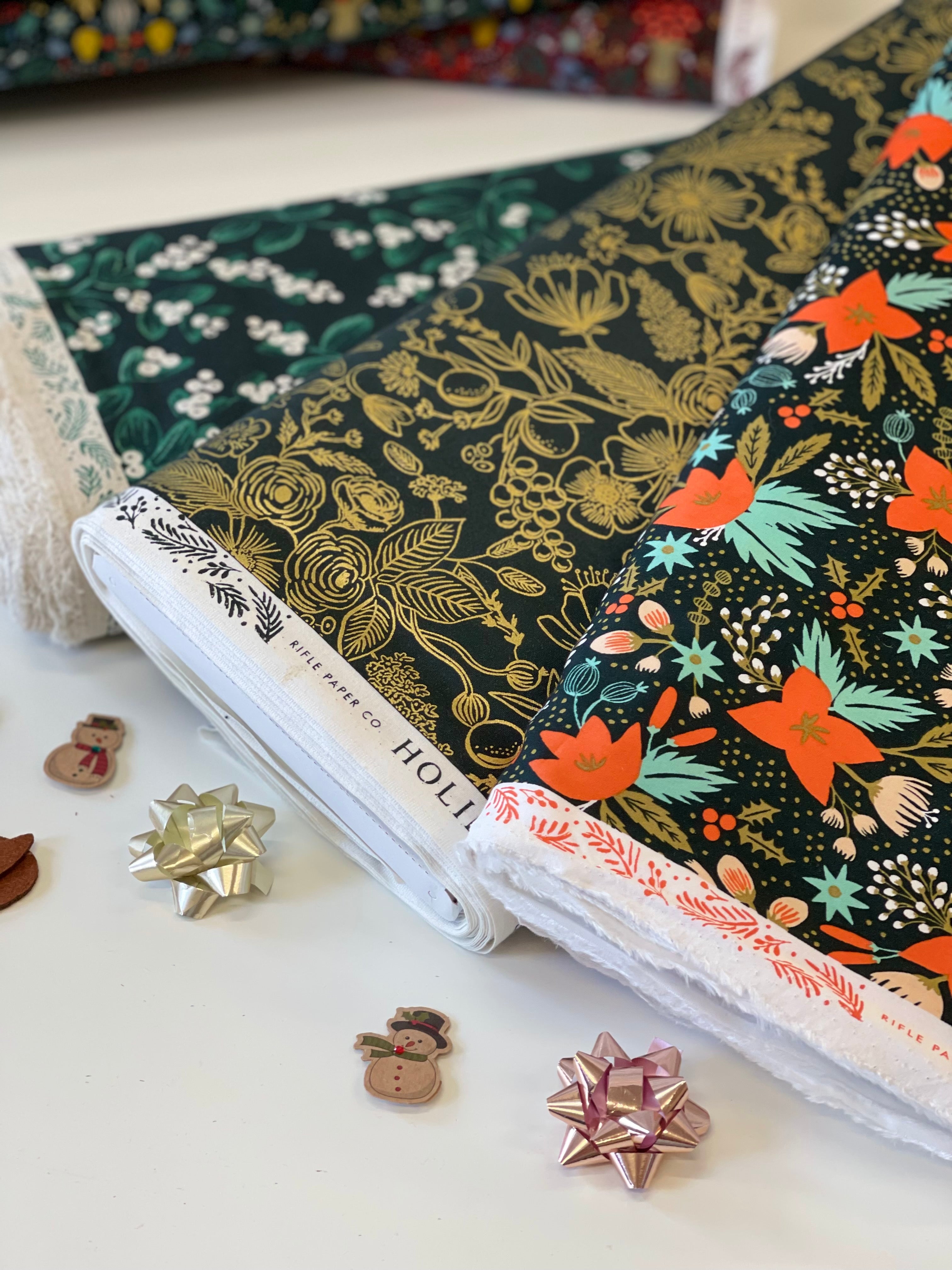 REMNANT 1.30 metres Rifle Paper Co - Colette Evergreen Metallic Cotton Fabric