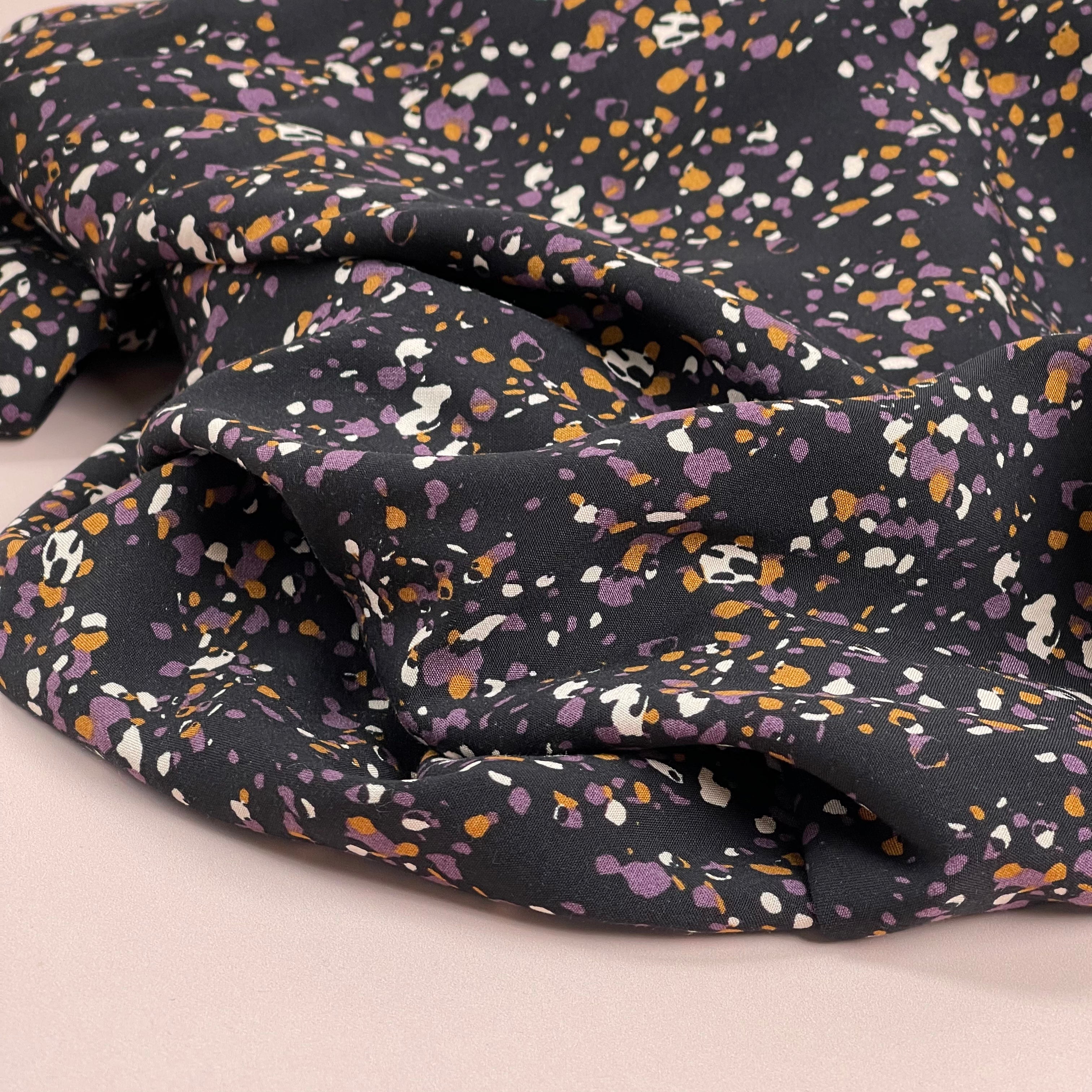 Small Terrazzo Black Viscose Fabric