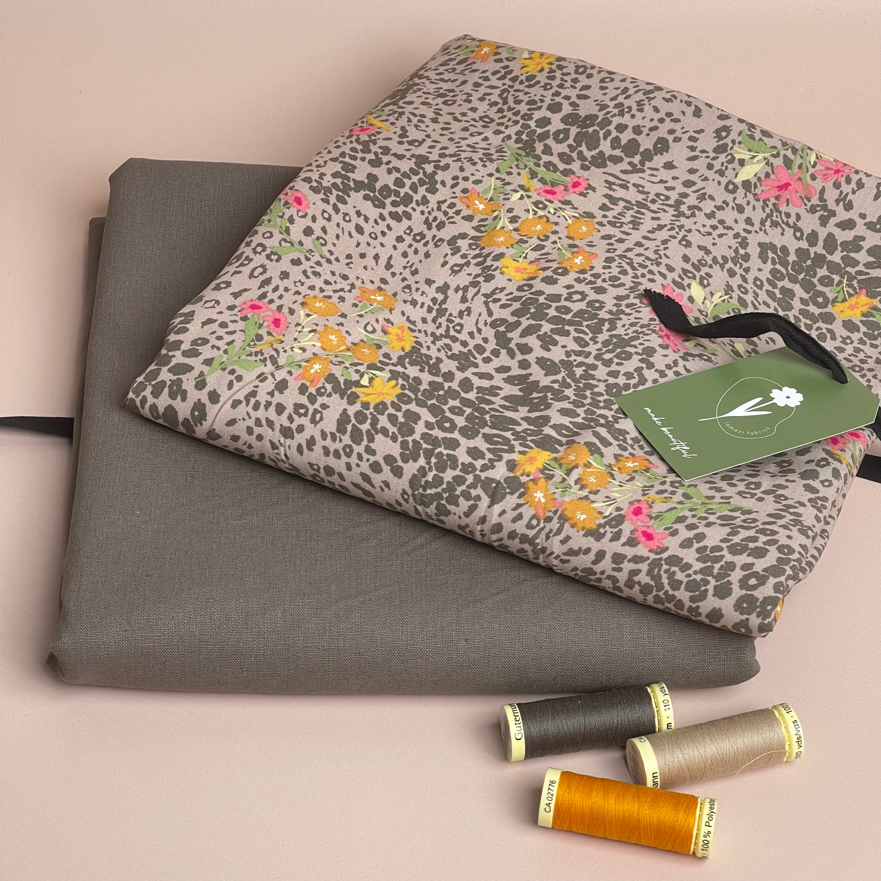 Make an Outfit - Summer Haze Brown Viscose Poplin with Linen Fabric Bundle