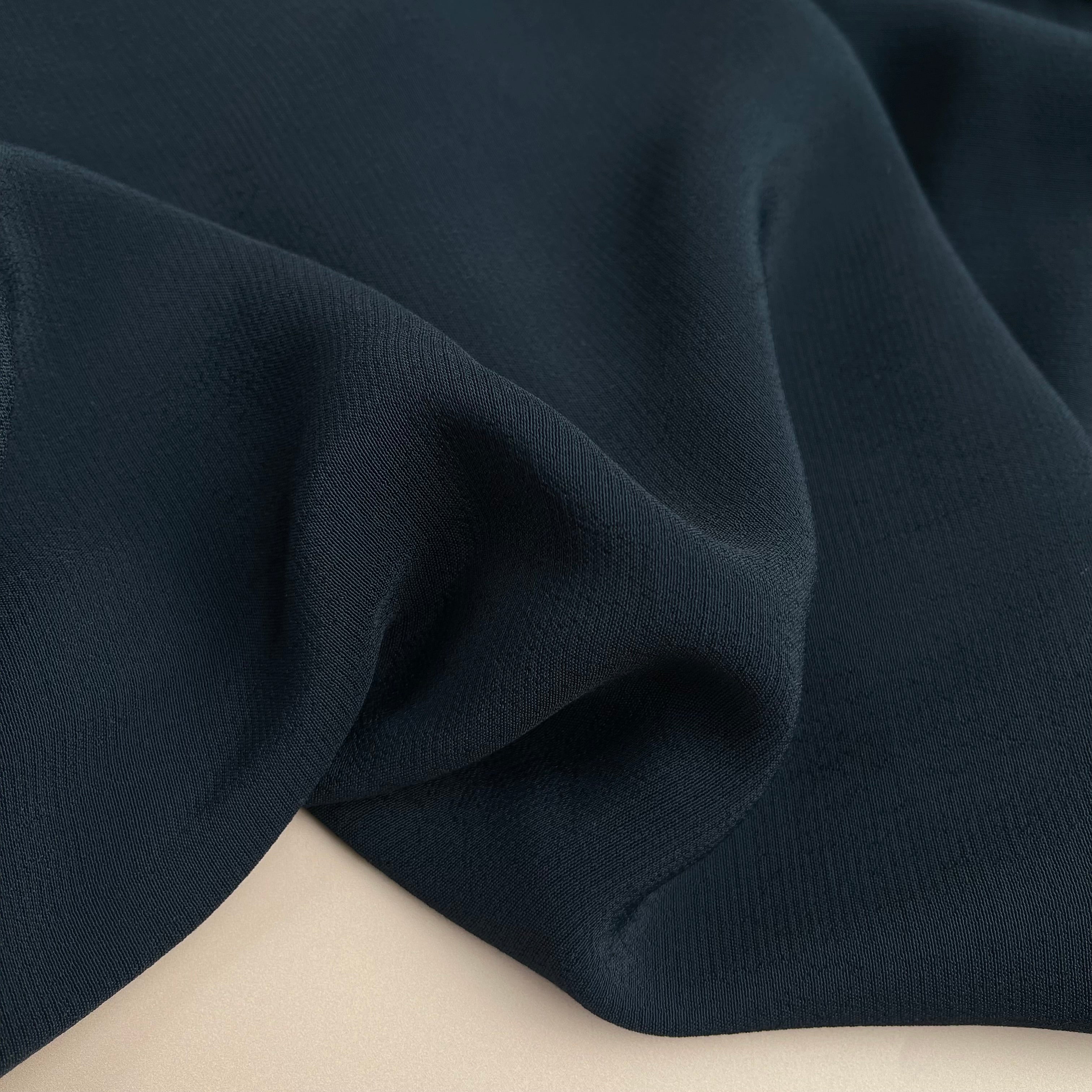 REMNANT 0.65 Metre - Dark Navy Moss Viscose Crepe Fabric