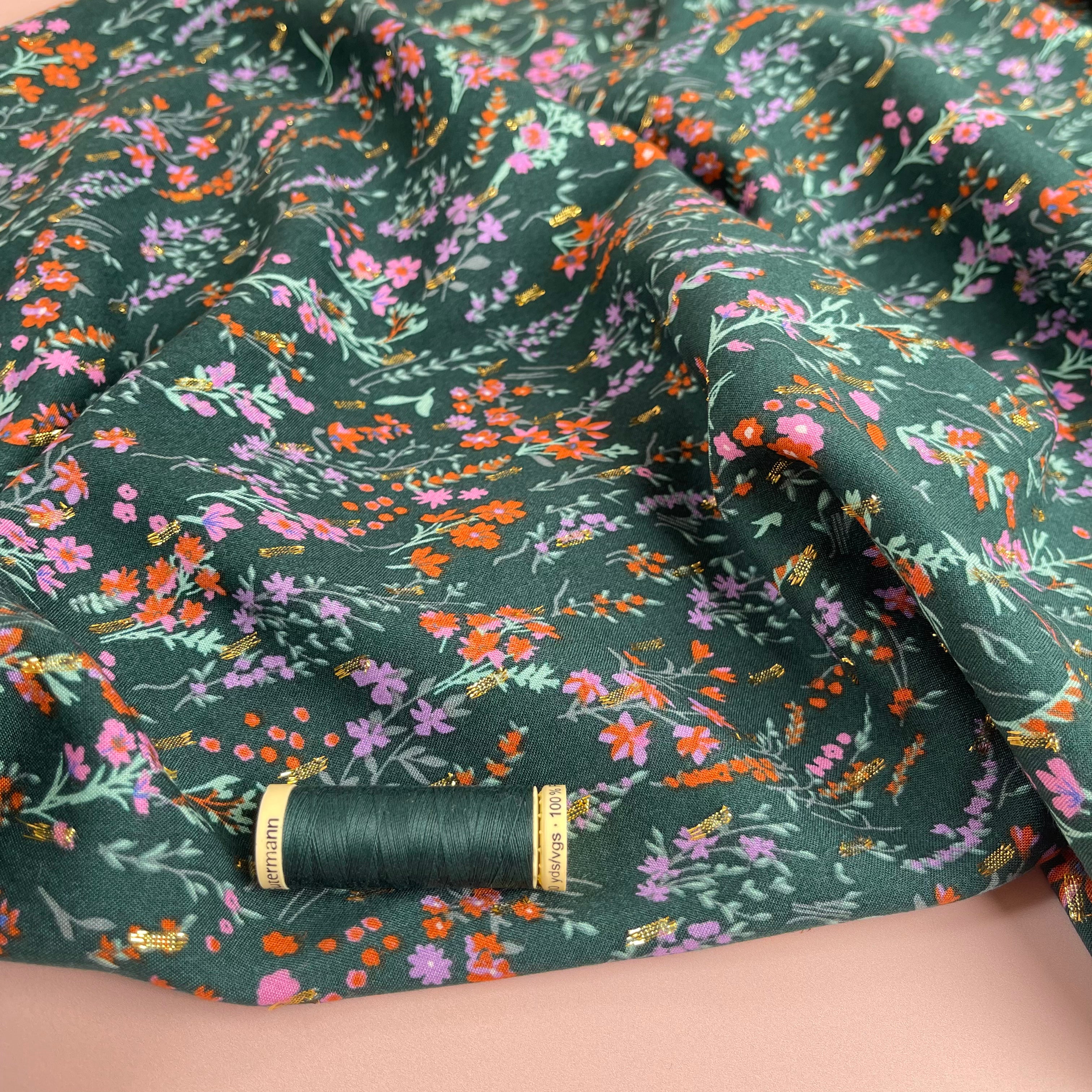 Meadow Forest Green with Lurex Viscose Fabric