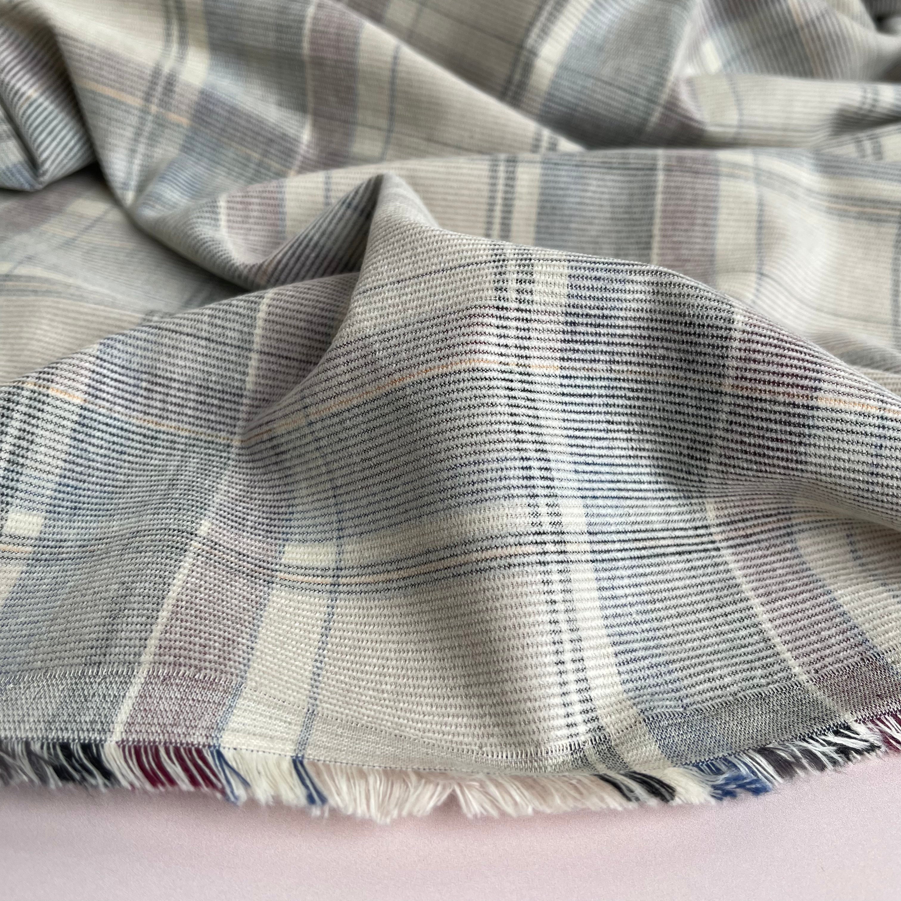 Yarn Dyed Checked Cotton Needlecord Fabric in Beige