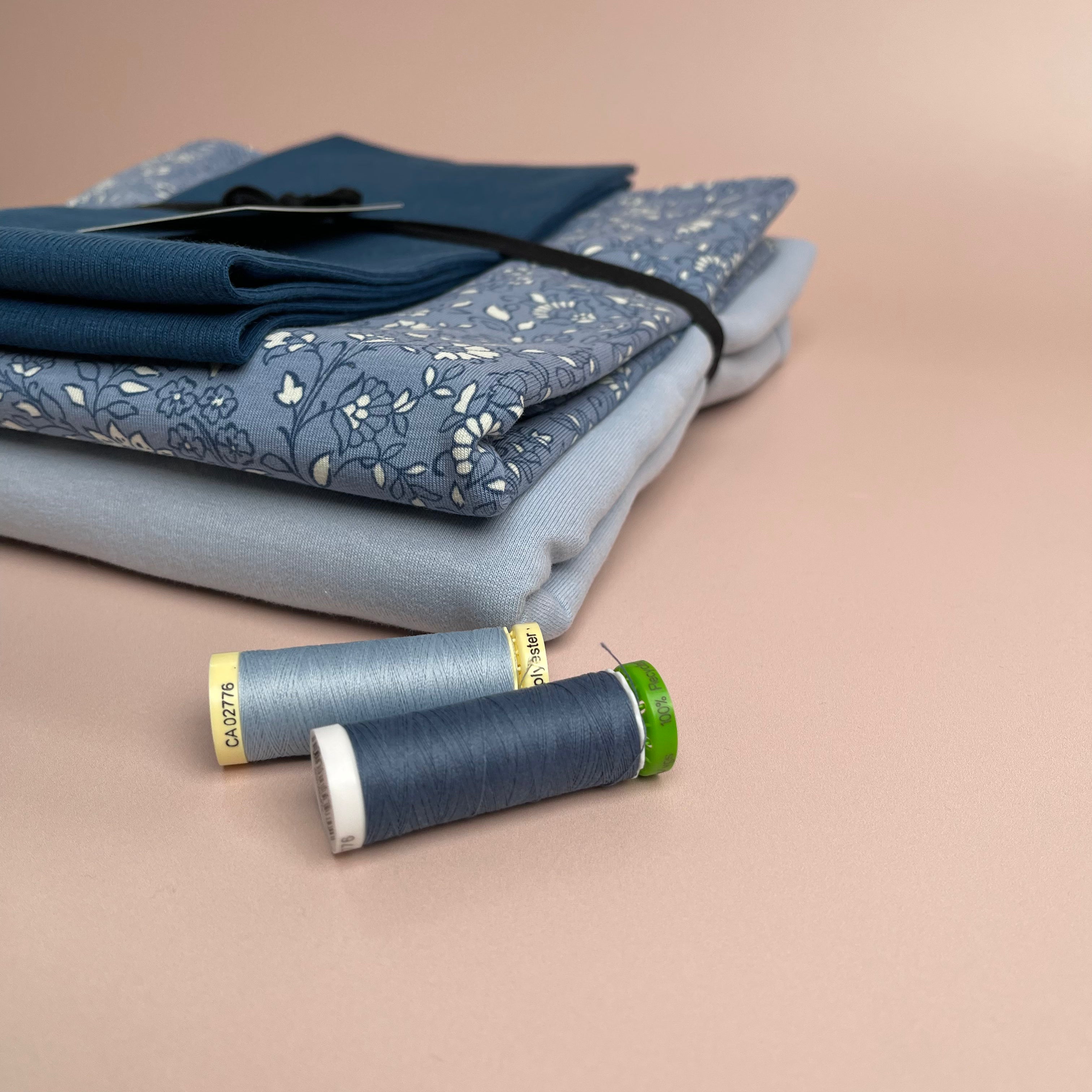 Colour Bundles - Peach Soft Blue Organic French Terry and Jersey with Ribbing