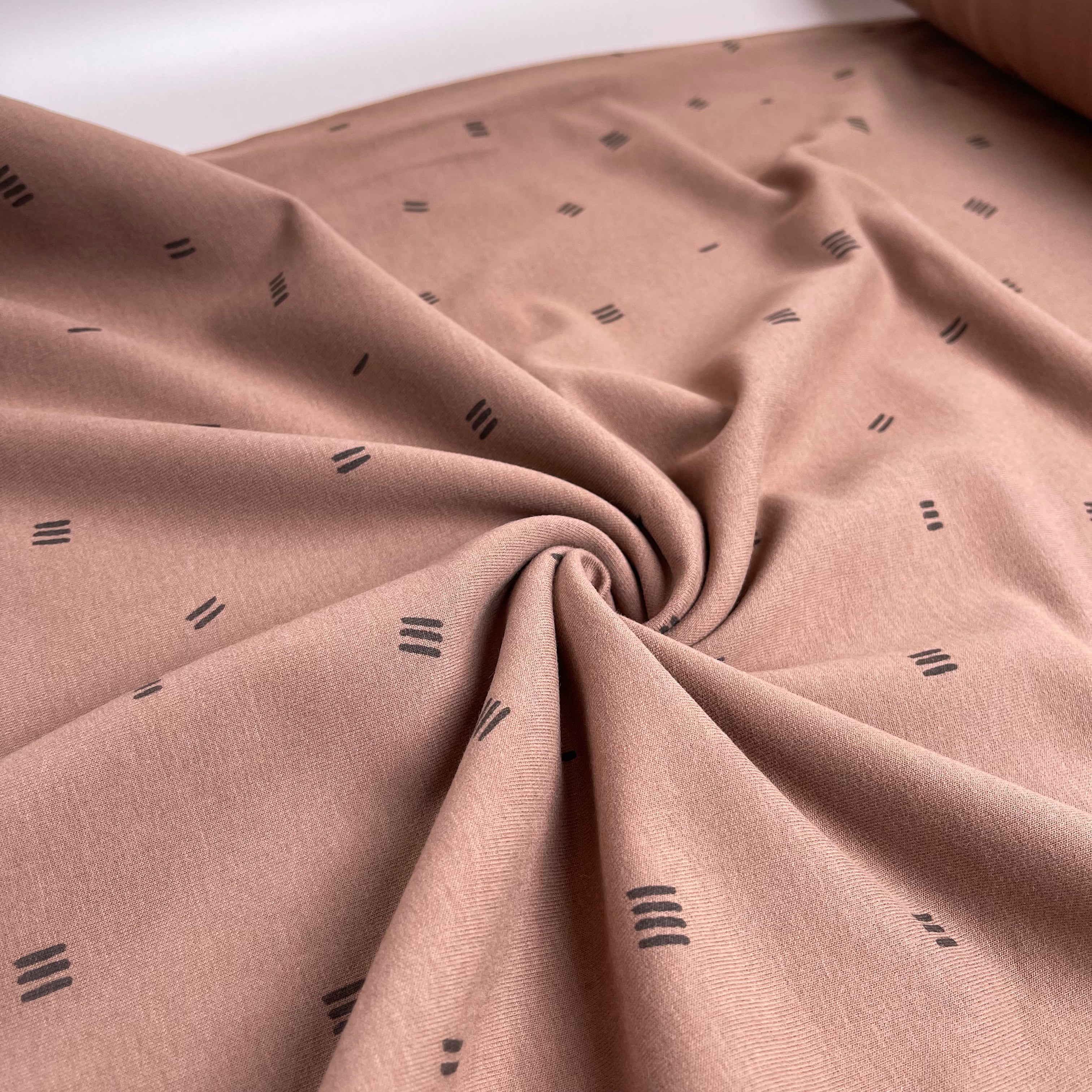 Dashes Chocolate Peach Soft Cotton Sweat-shirting Fabric