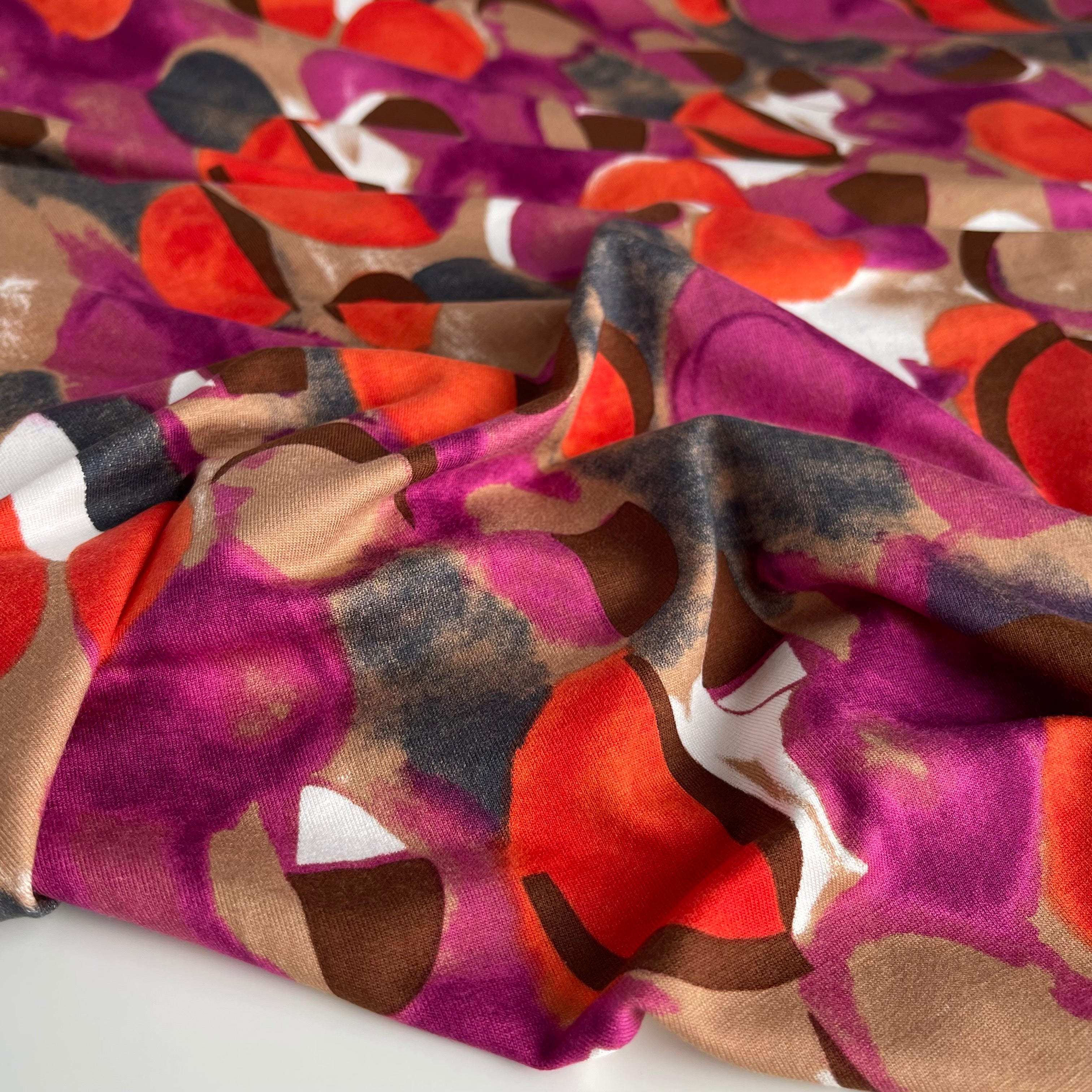 Abstract Shapes Red Viscose Jersey Fabric
