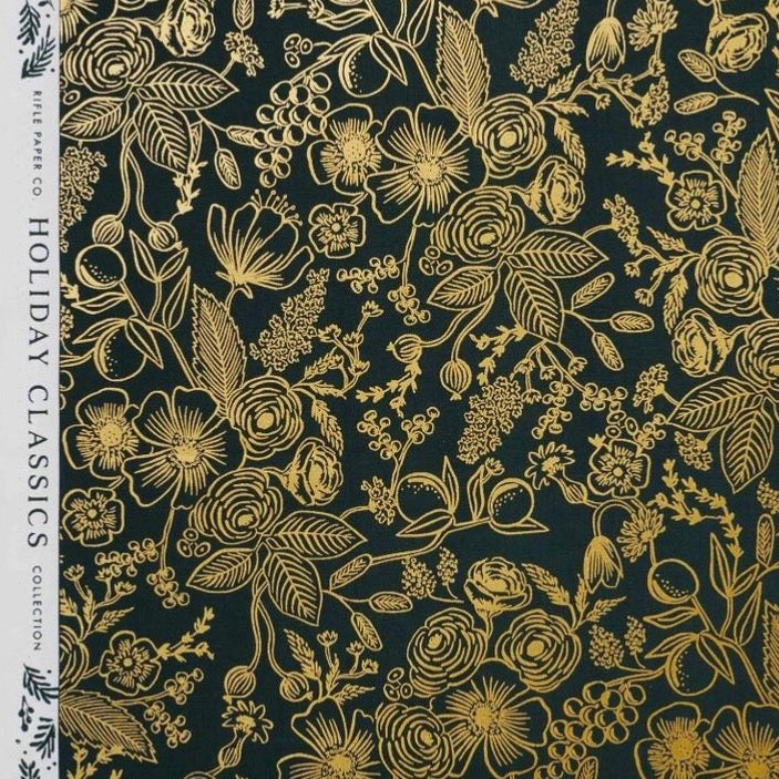 REMNANT 1.30 metres Rifle Paper Co - Colette Evergreen Metallic Cotton Fabric
