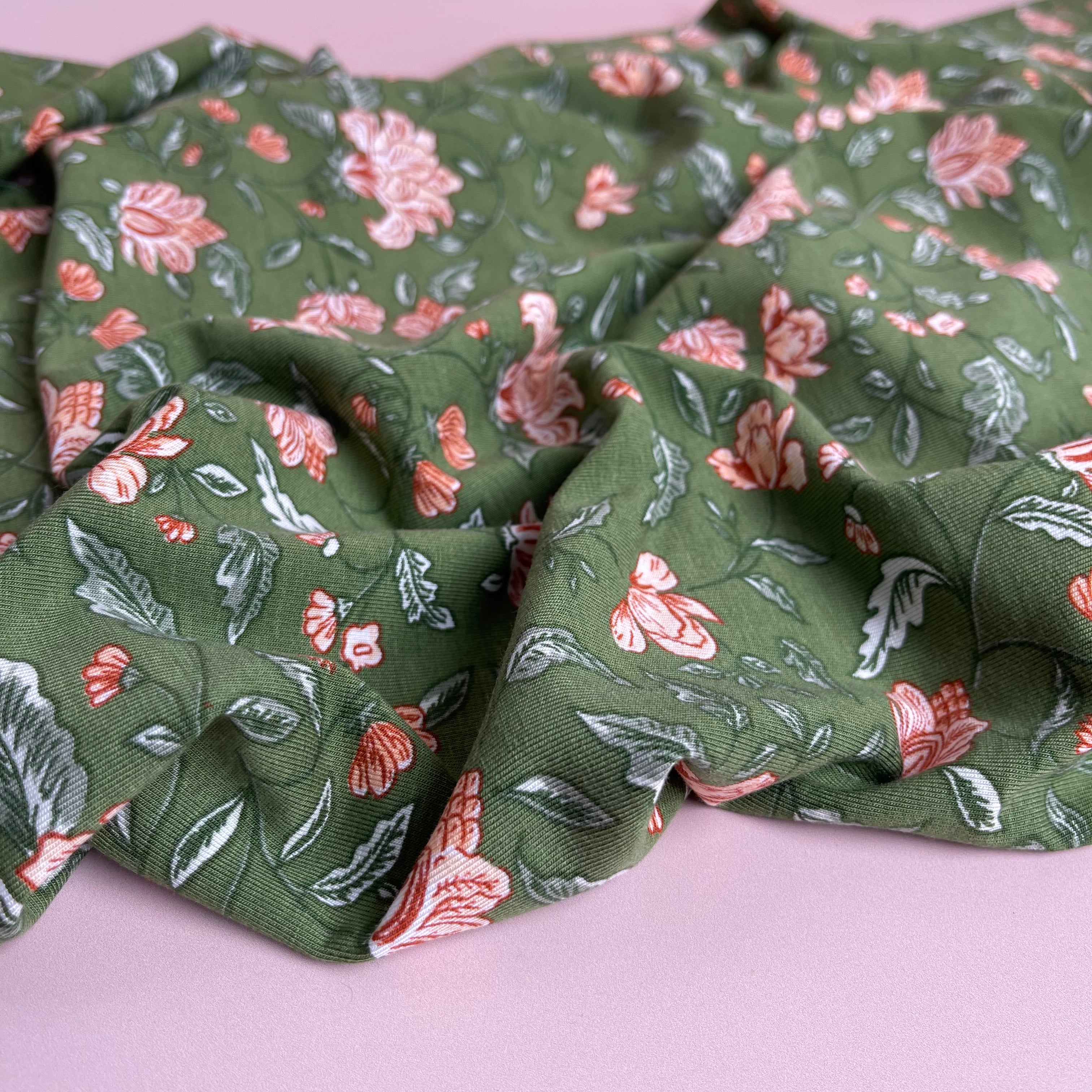 Magnolia in Moss Green Bamboo Cotton Jersey