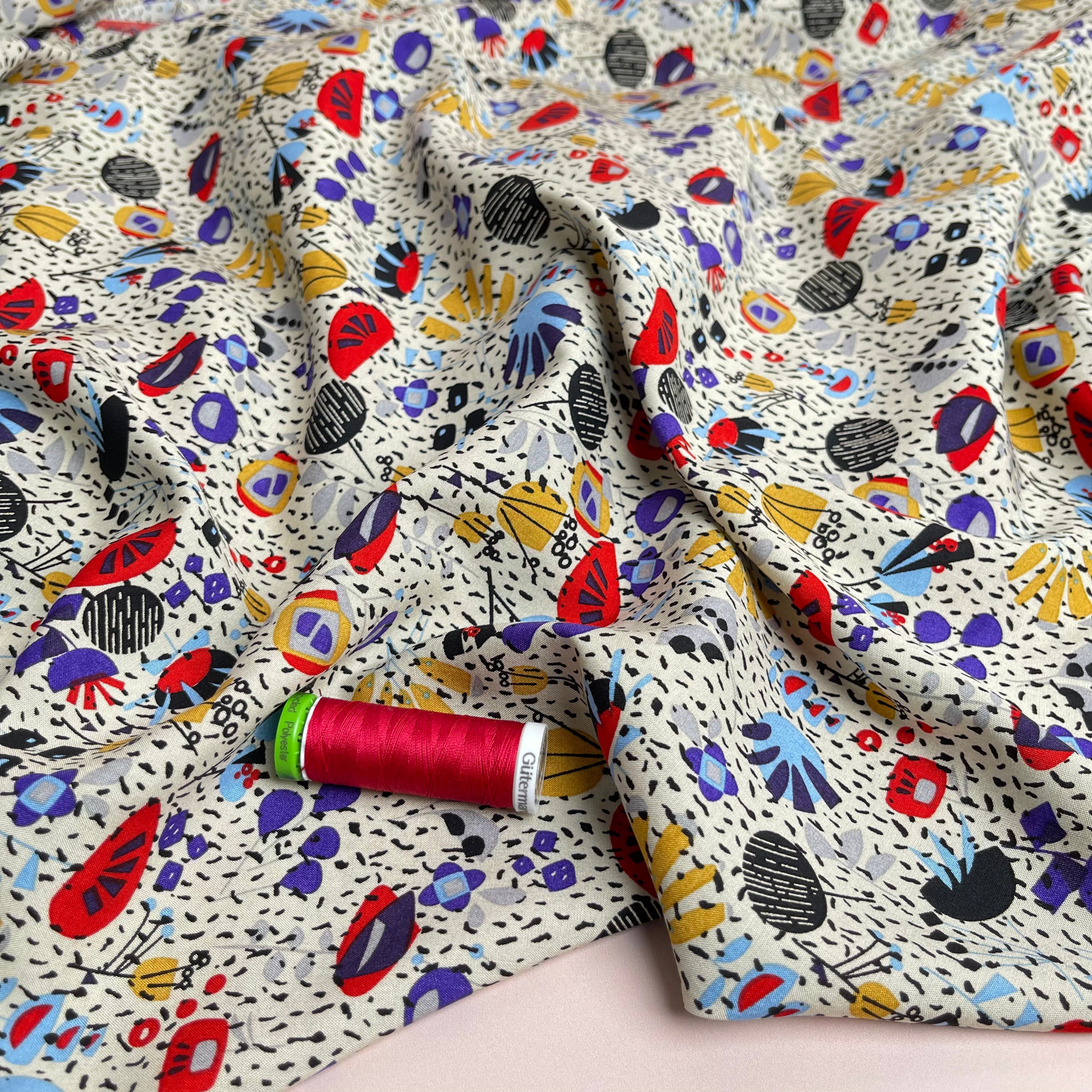 Graphic Speckled Garden Beige Viscose Fabric