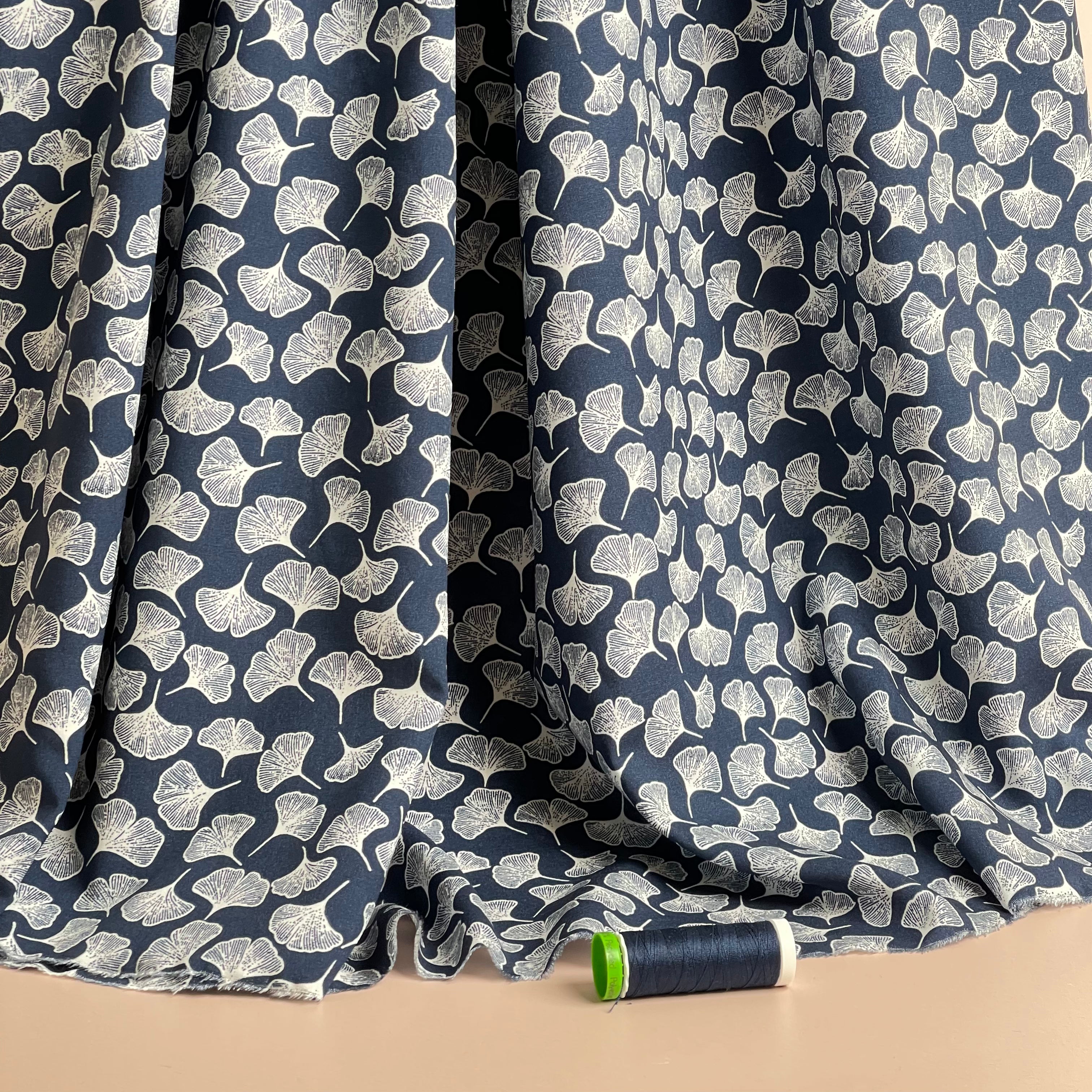 Gingko Navy Blue Viscose Fabric