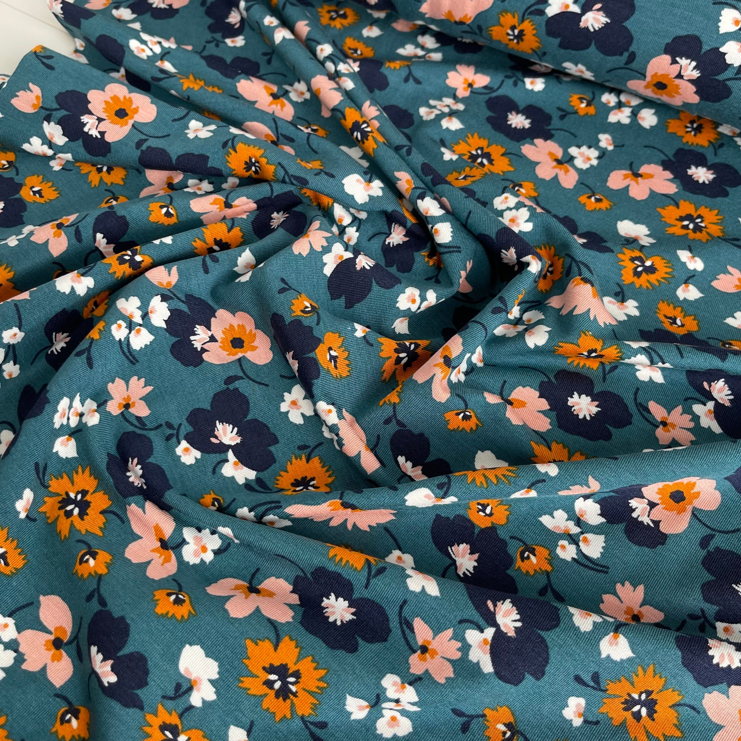 Flowers Petrol TENCEL™ Modal Jersey Fabric